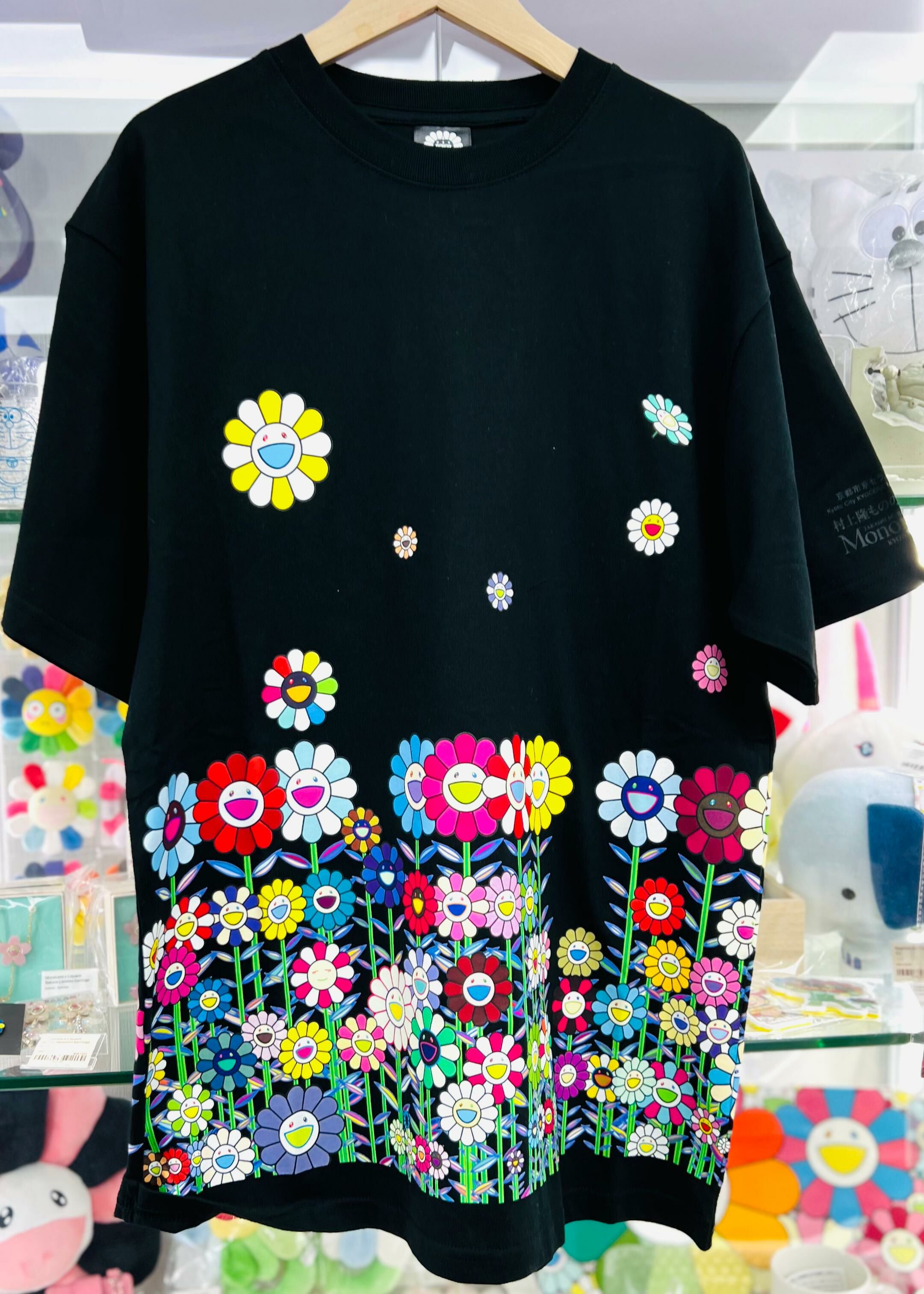 Takashi Murakami Mononoke Kyoto-Summer flower garden with golden sky  T-shirt(black)