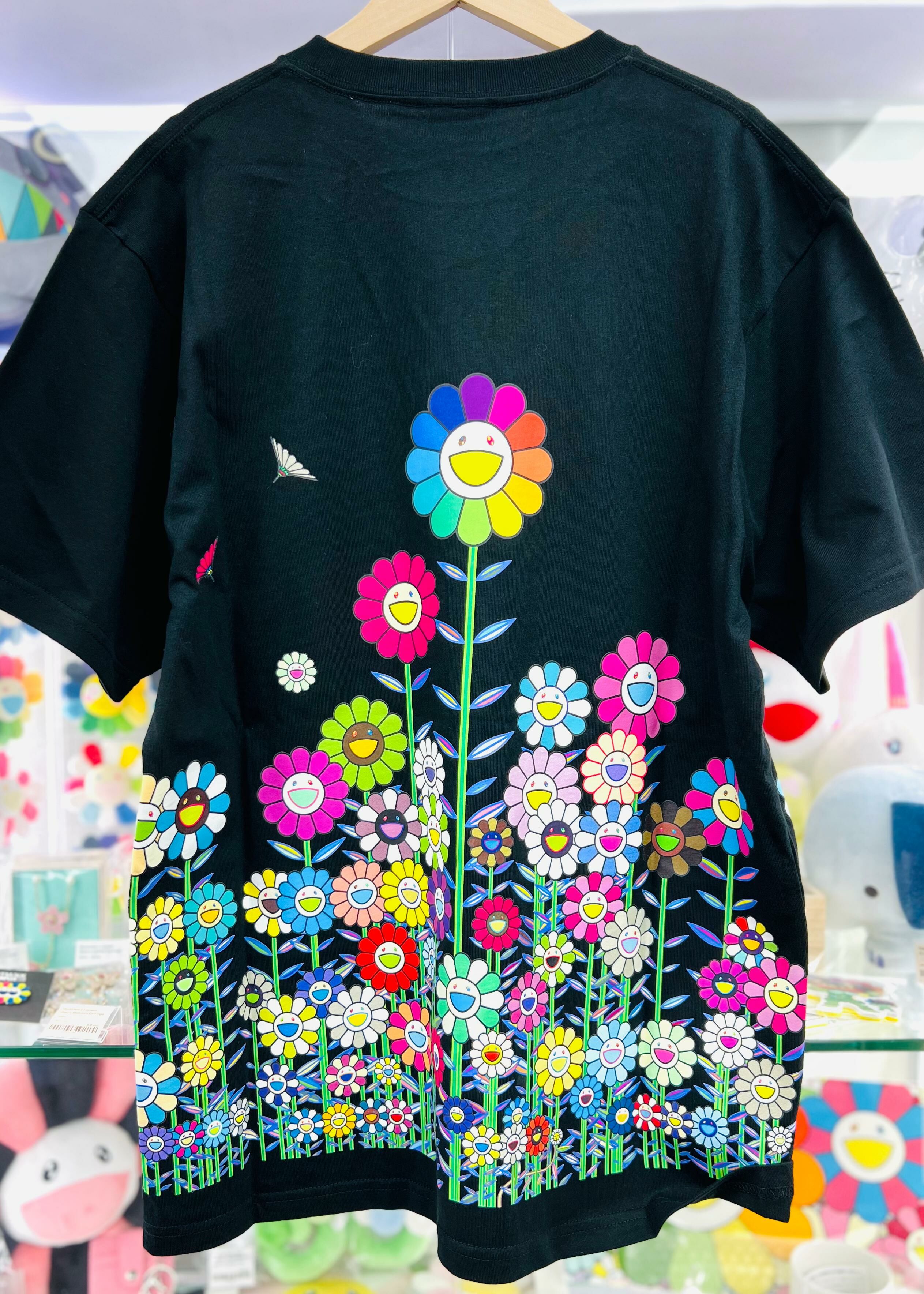 Takashi Murakami Mononoke Kyoto-Summer flower garden with golden sky  T-shirt(black)