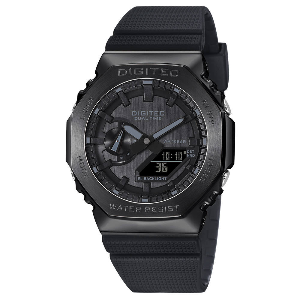【DIGITEC 數碼科技】DAS-2119T* 多功能 雙顯 LED夜光 兩地時間 矽膠 數位電子錶 手錶 -
