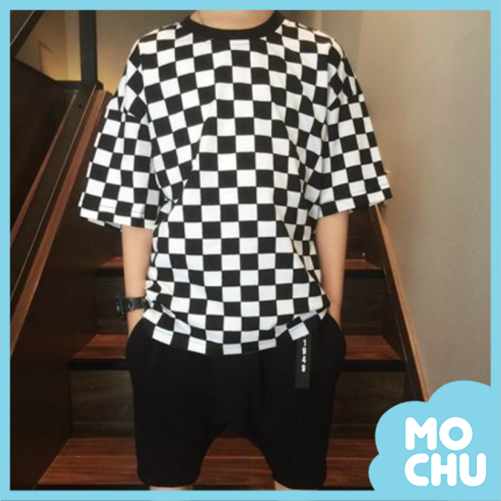黑白棋盤格短袖上衣(二色)