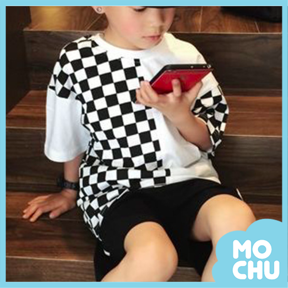 黑白棋盤格短袖上衣(二色)