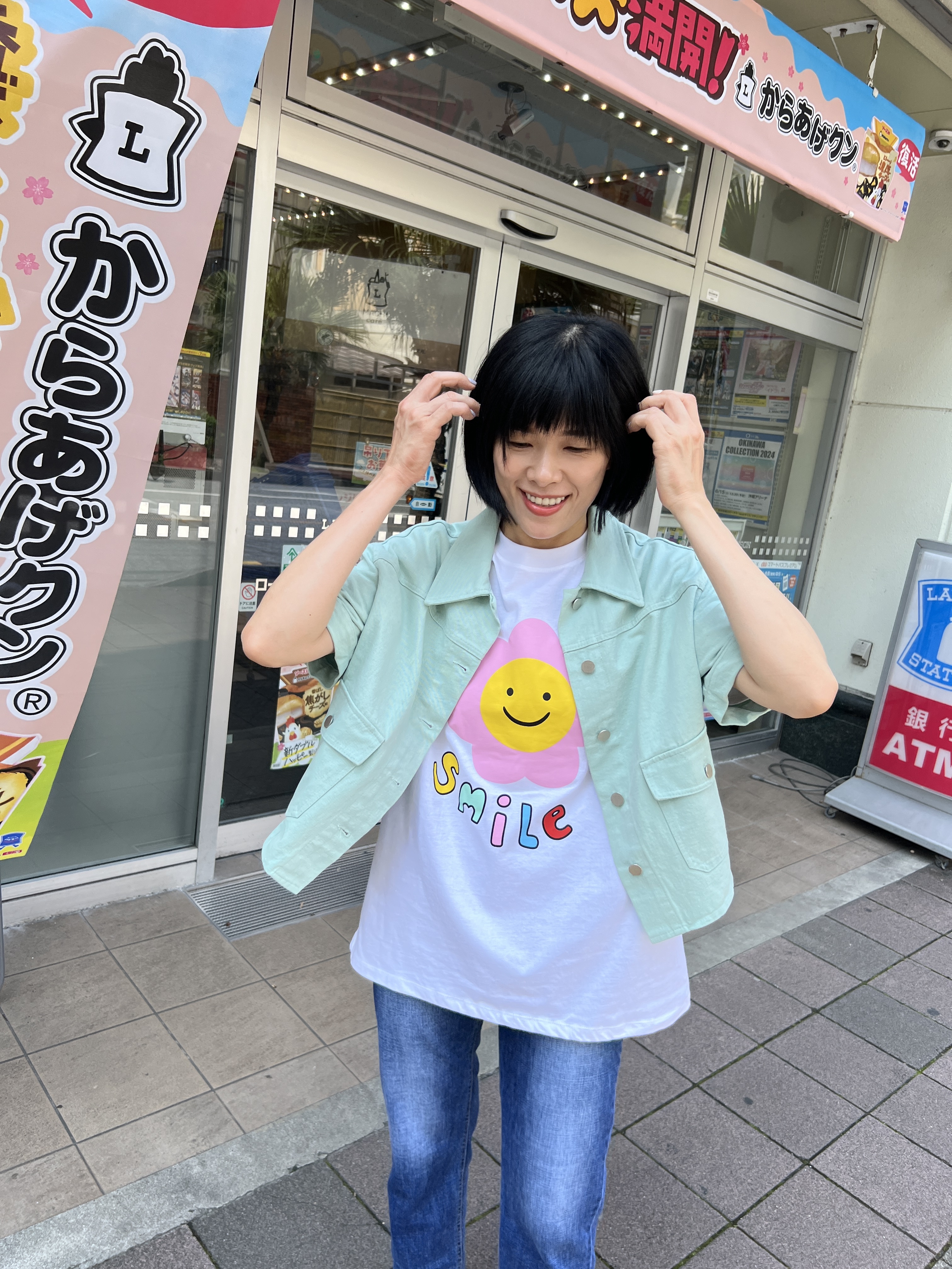 泰國可愛大微笑花朵繽紛T (白)