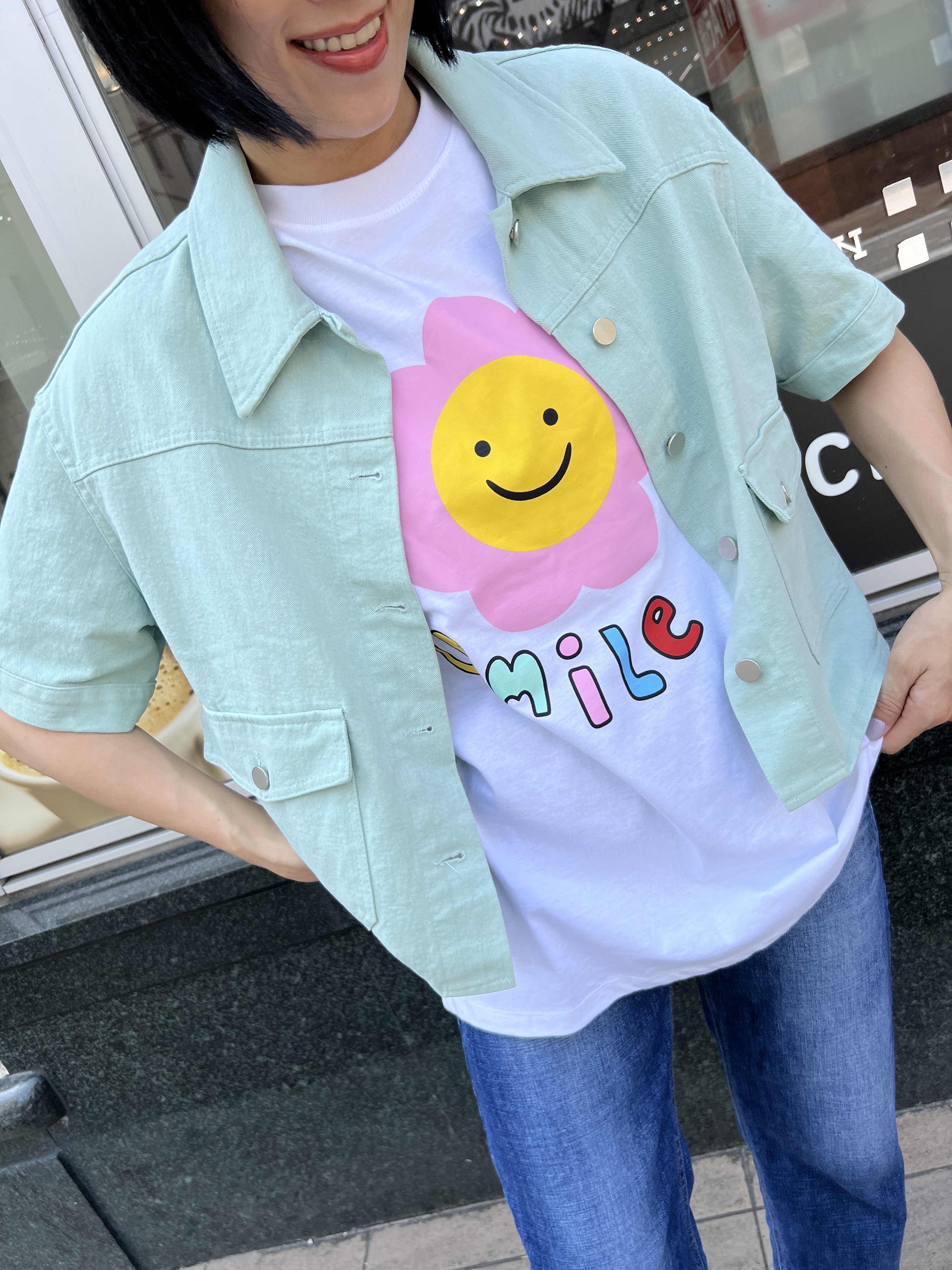 泰國可愛大微笑花朵繽紛T (白)