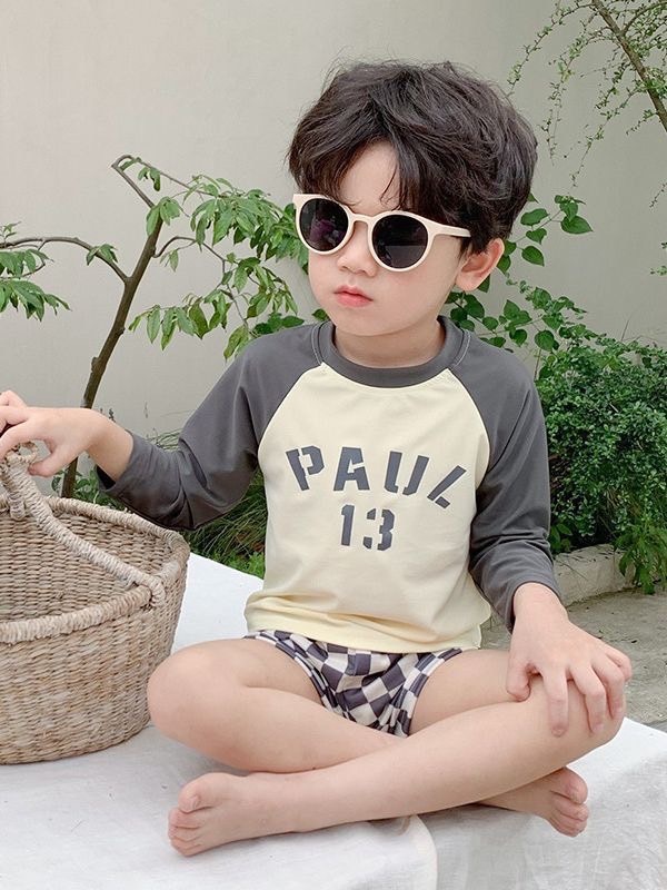 拚色英字泳衣套裝