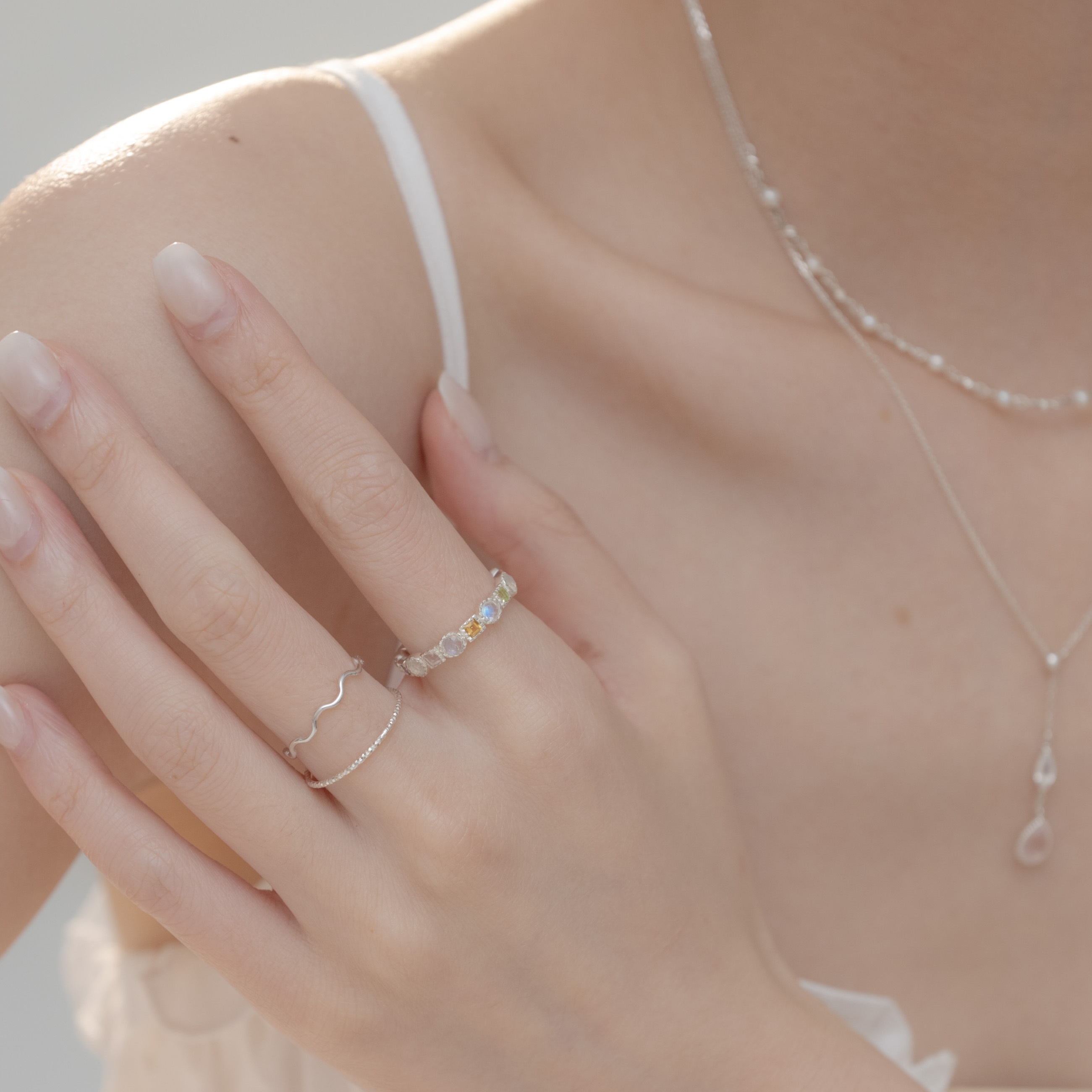 蛋糕整圈方圓月光石彩寶戒指