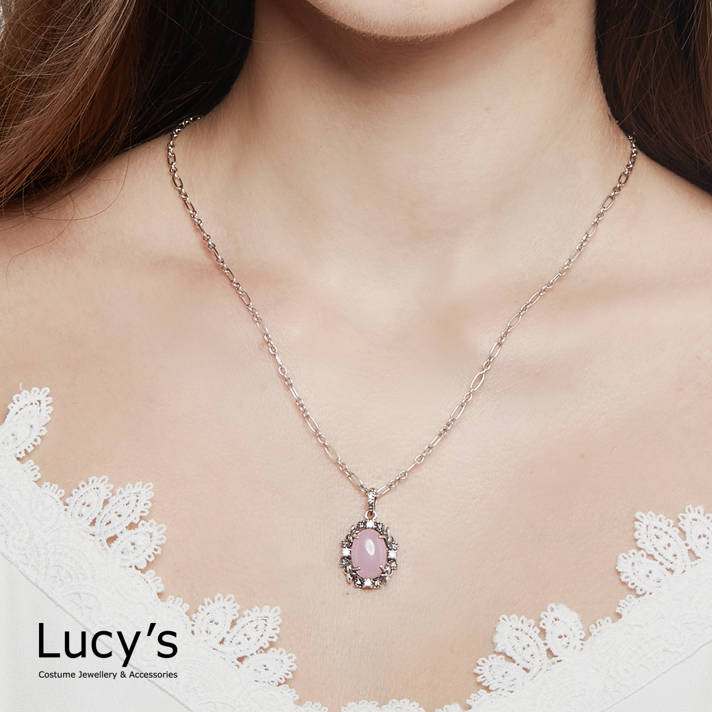 925純銀 慈愛粉玉髓 項鍊 (98344)