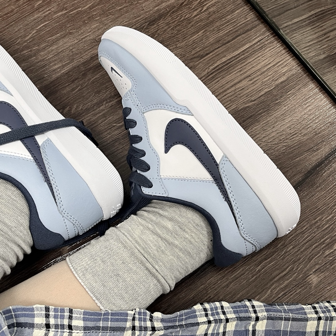 Nike SB Force 58 霧霾藍白 刺繡小勾 麂皮皮革拼接 低筒滑板鞋 復古運動鞋