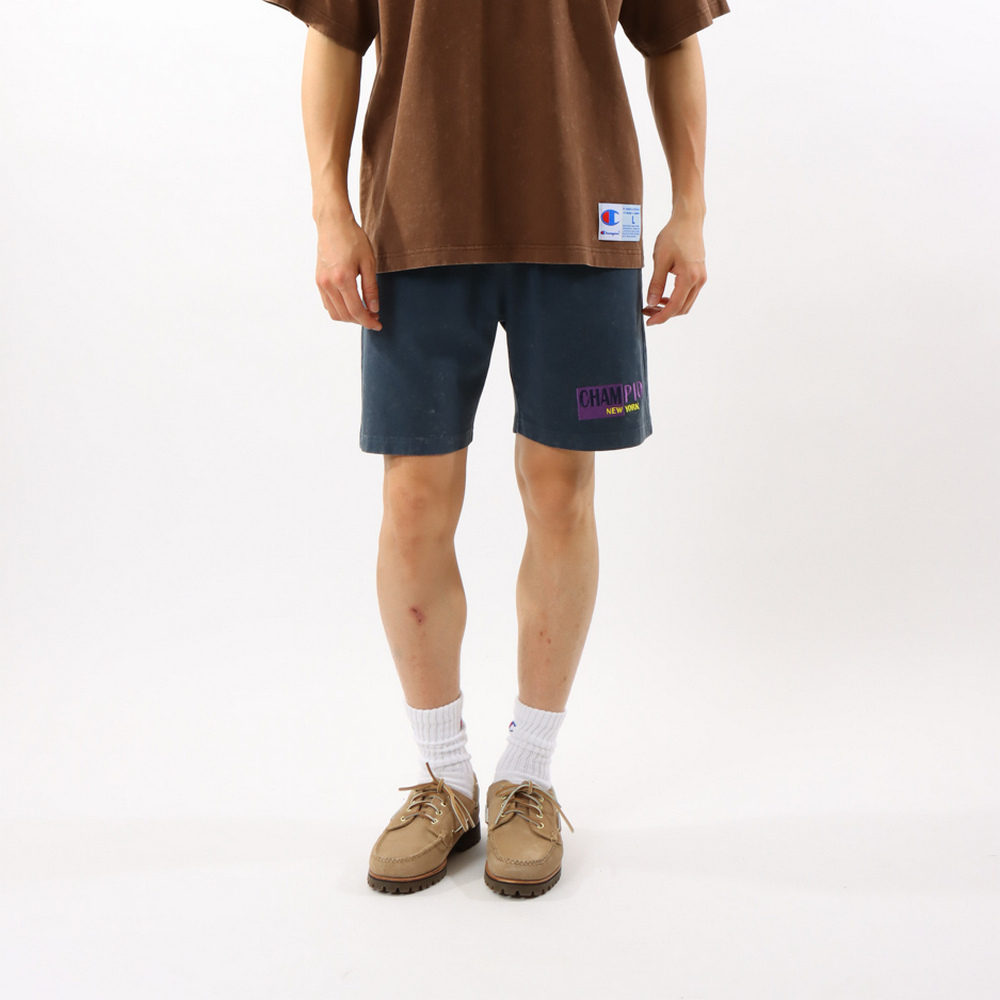 男款-復古色落 刺繡 New York 棉質短褲 -藍色（C3-Z503-370）