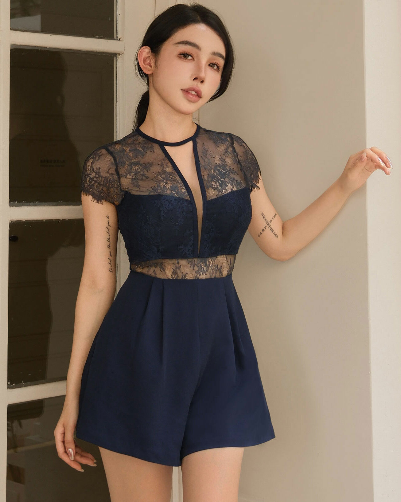 ⭒訂製-唯美透視蕾絲連身短褲