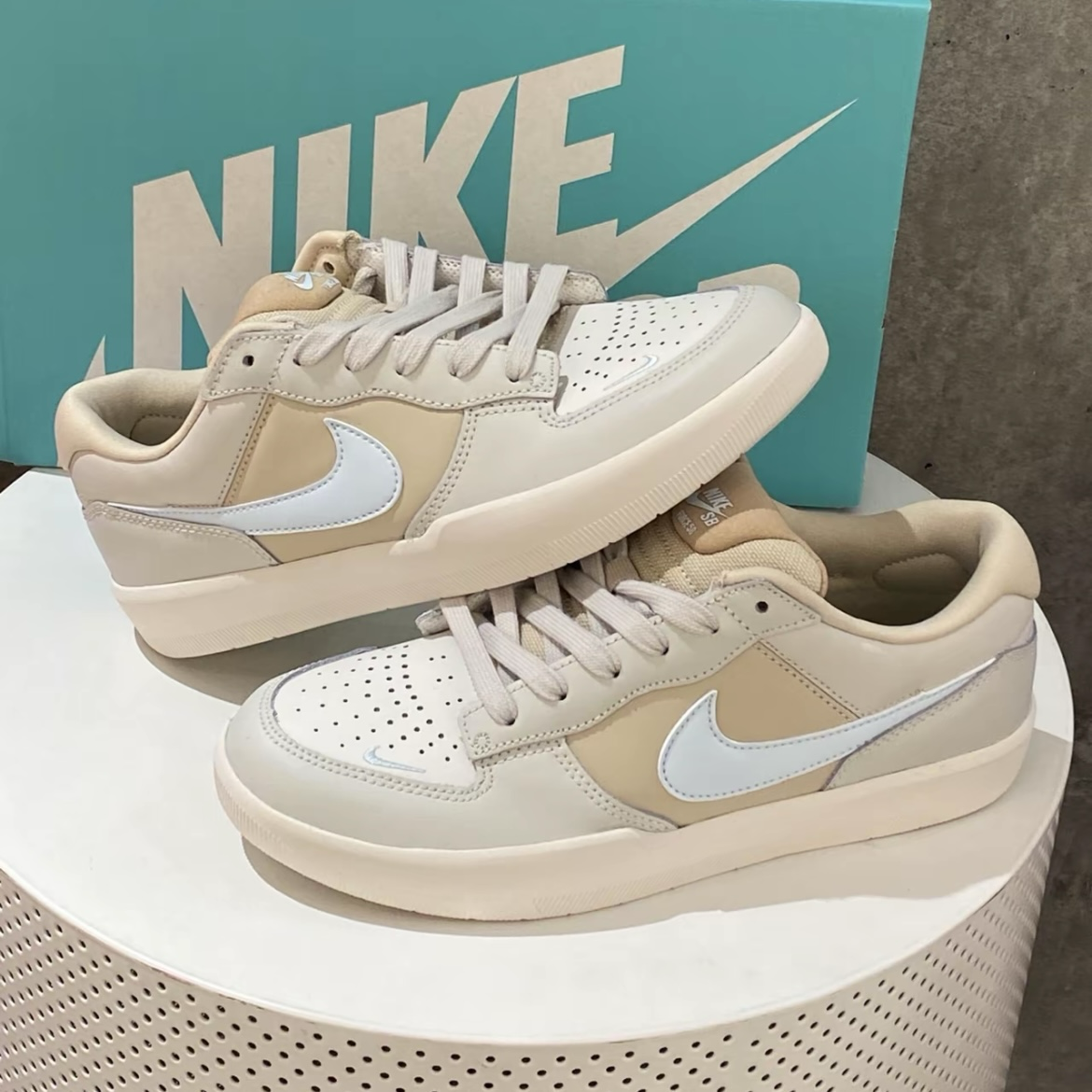 Nike SB Force 58 Premium 米白卡其 奶茶色 刺繡小勾 輕量板鞋