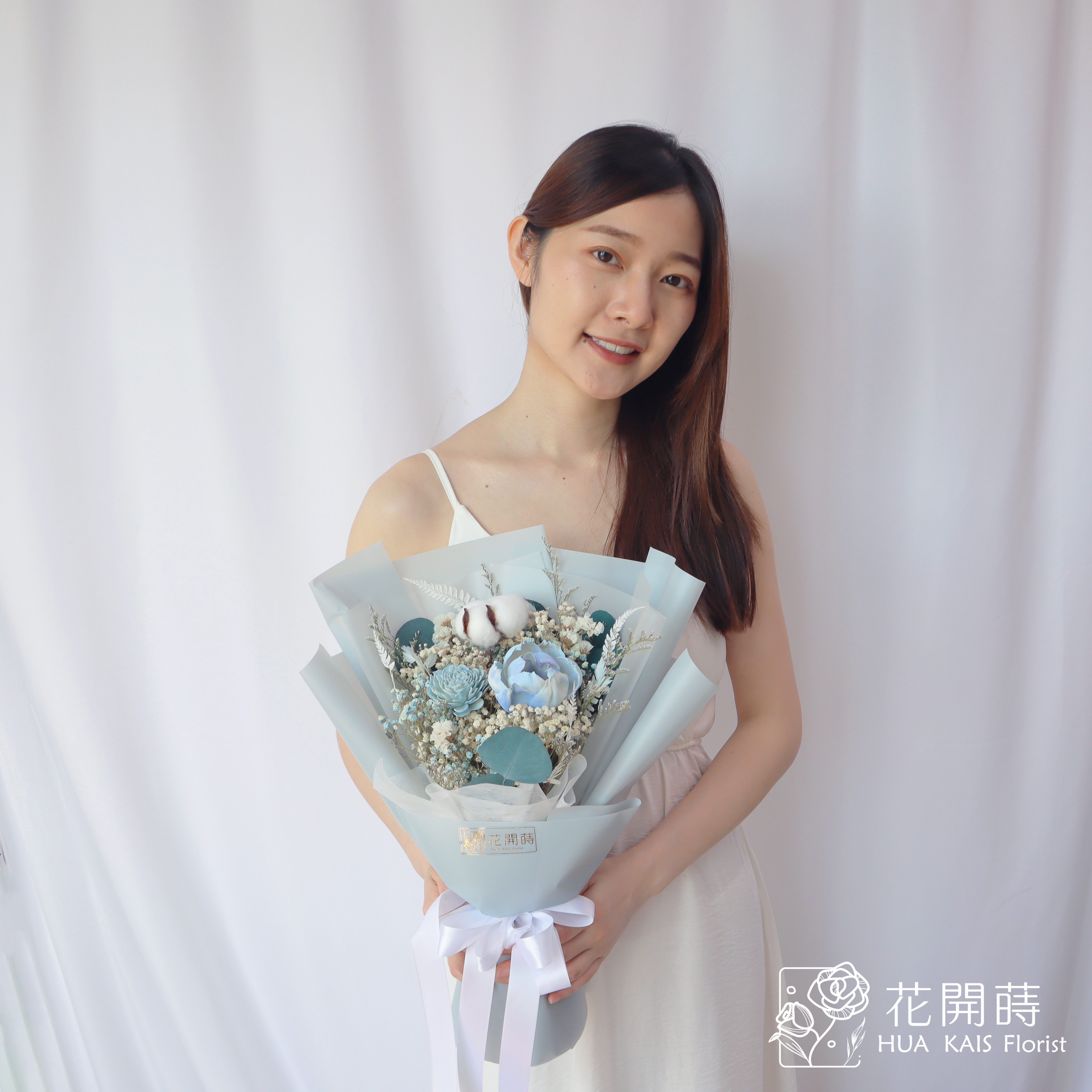 乾燥花束|天空藍乾燥花束(M)|中型花束|永生花|情人節花束|畢業花束|母親節花束