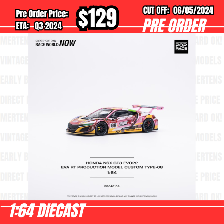 RS-$129 * Pop Race * 1:64 HONDA NSX GT3 EVO22 EVA RT PRODUCTION MODEL CUSTOM TYPE-08 [OD25/04]