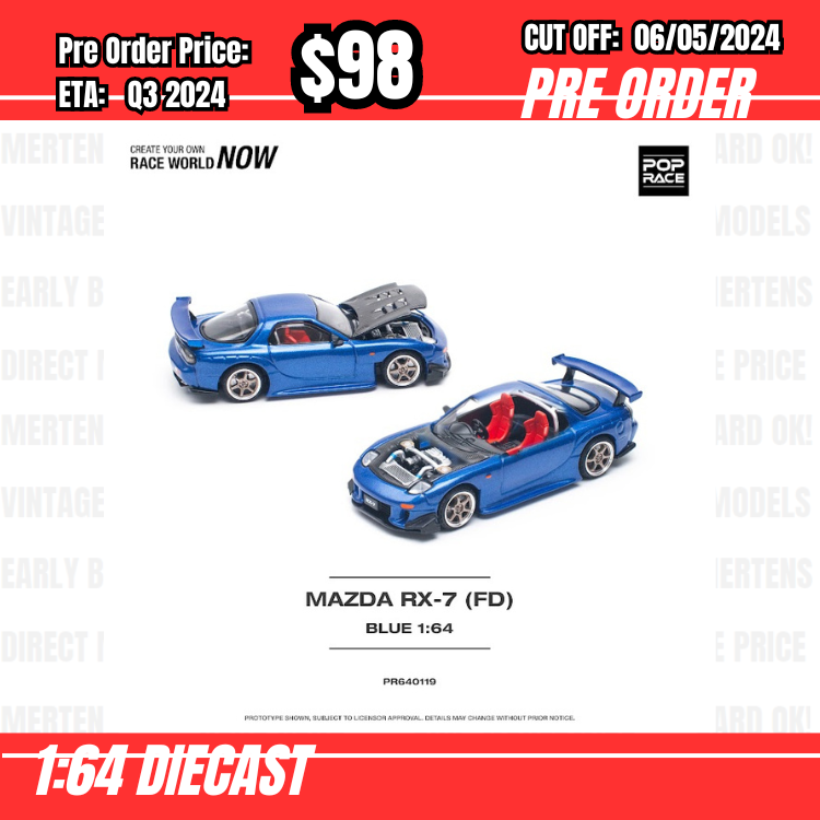 RS-$98  * Pop Race * 1:64 MAZDA RX-7 (FD3S) RE-AMEMIYA WIDEBODY METALLIC BLUE [OD25/04]
