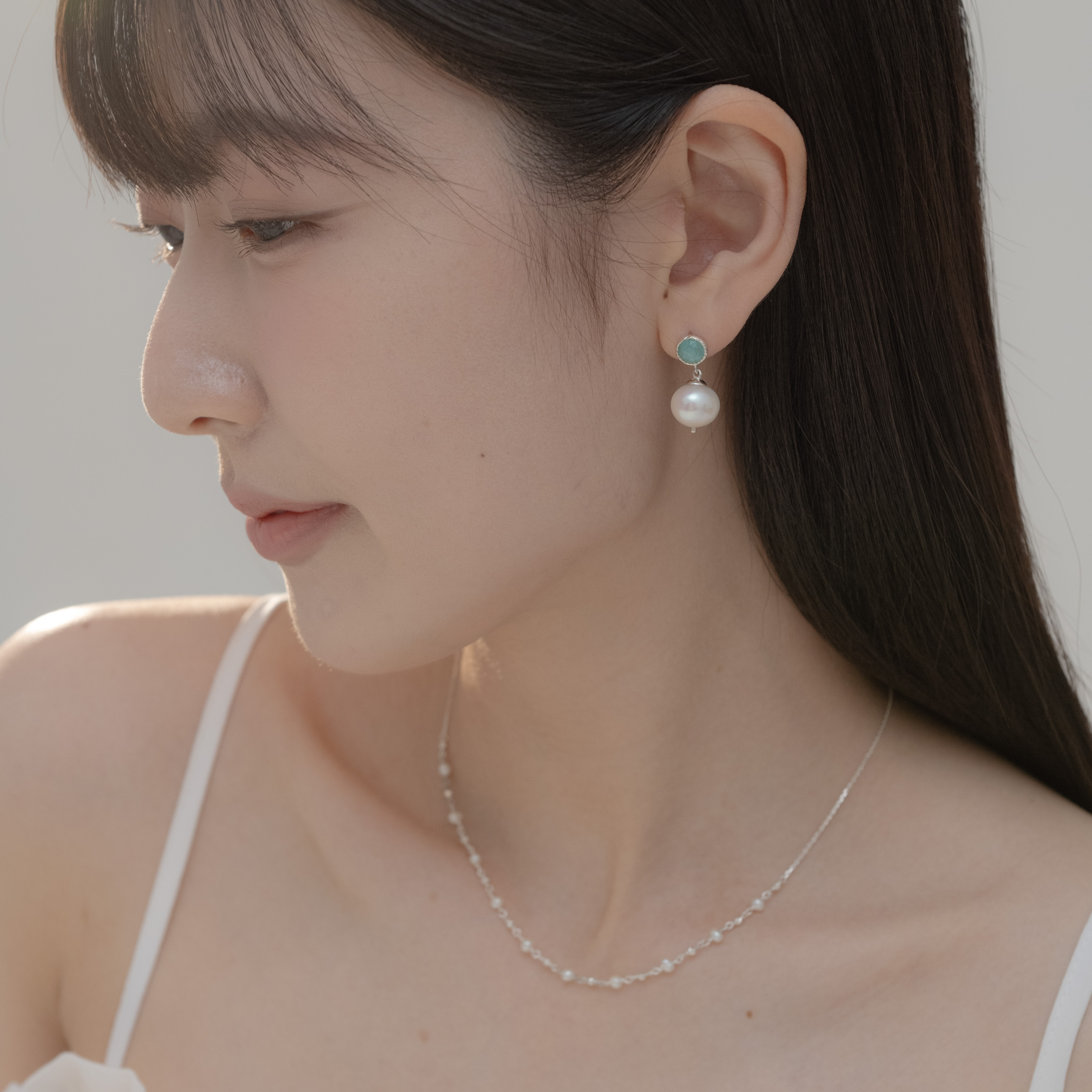 蛋糕邊天河石大珍珠耳環