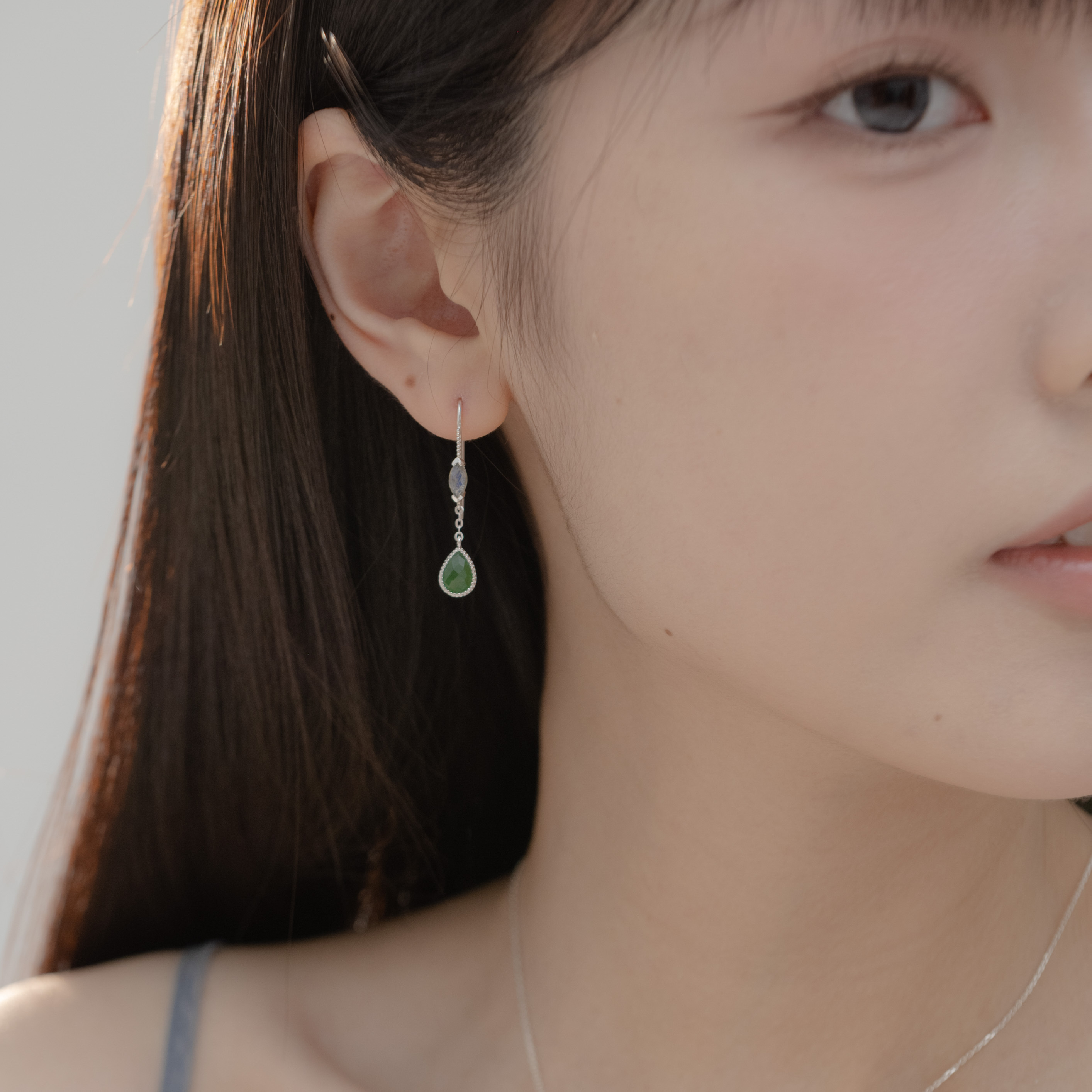 marquise水滴拉長東菱石勾式耳鏈