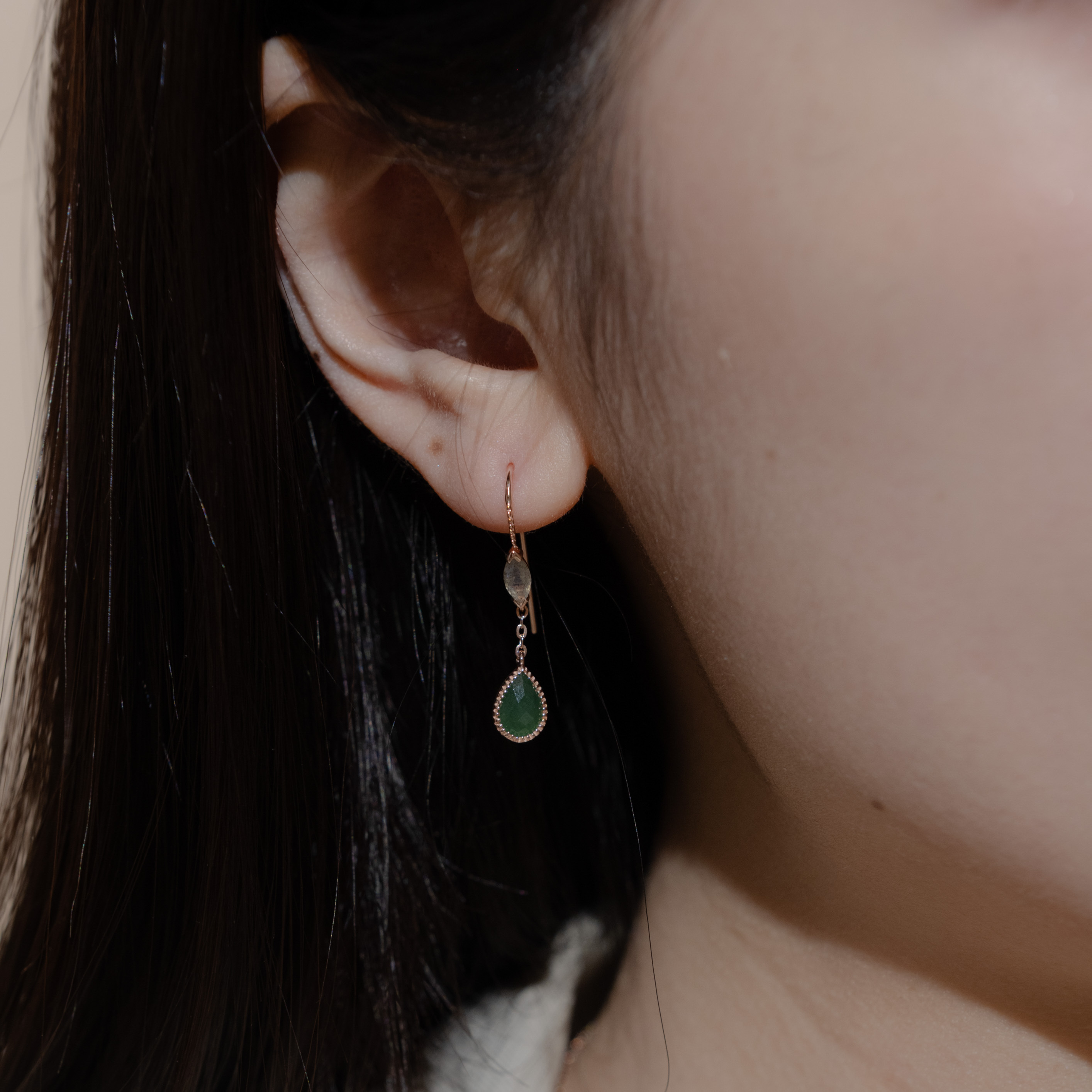 marquise水滴拉長東菱石勾式耳鏈