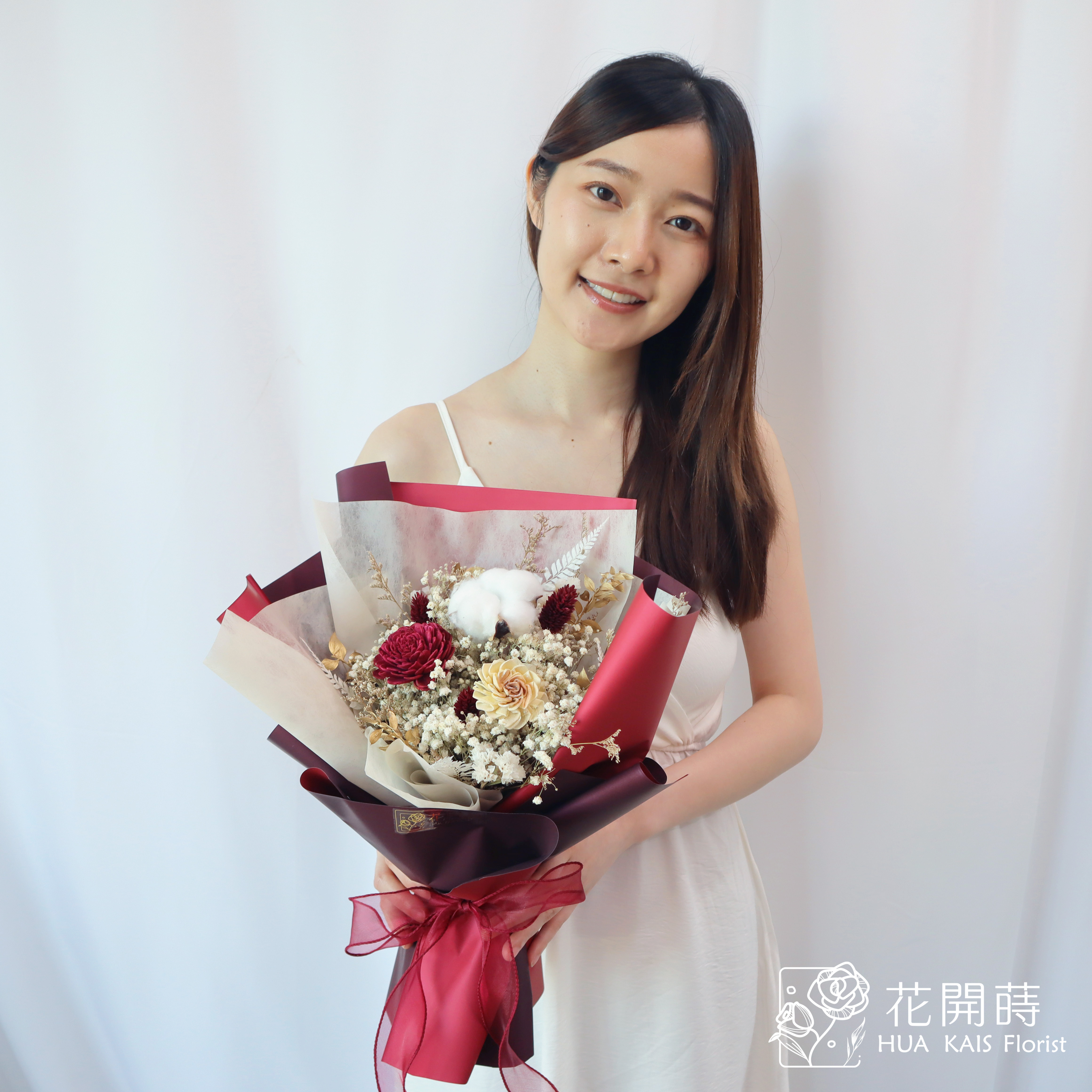 乾燥花束|經典紅乾燥花束(M)|中型花束|永生花|情人節花束|畢業花束|母親節花束