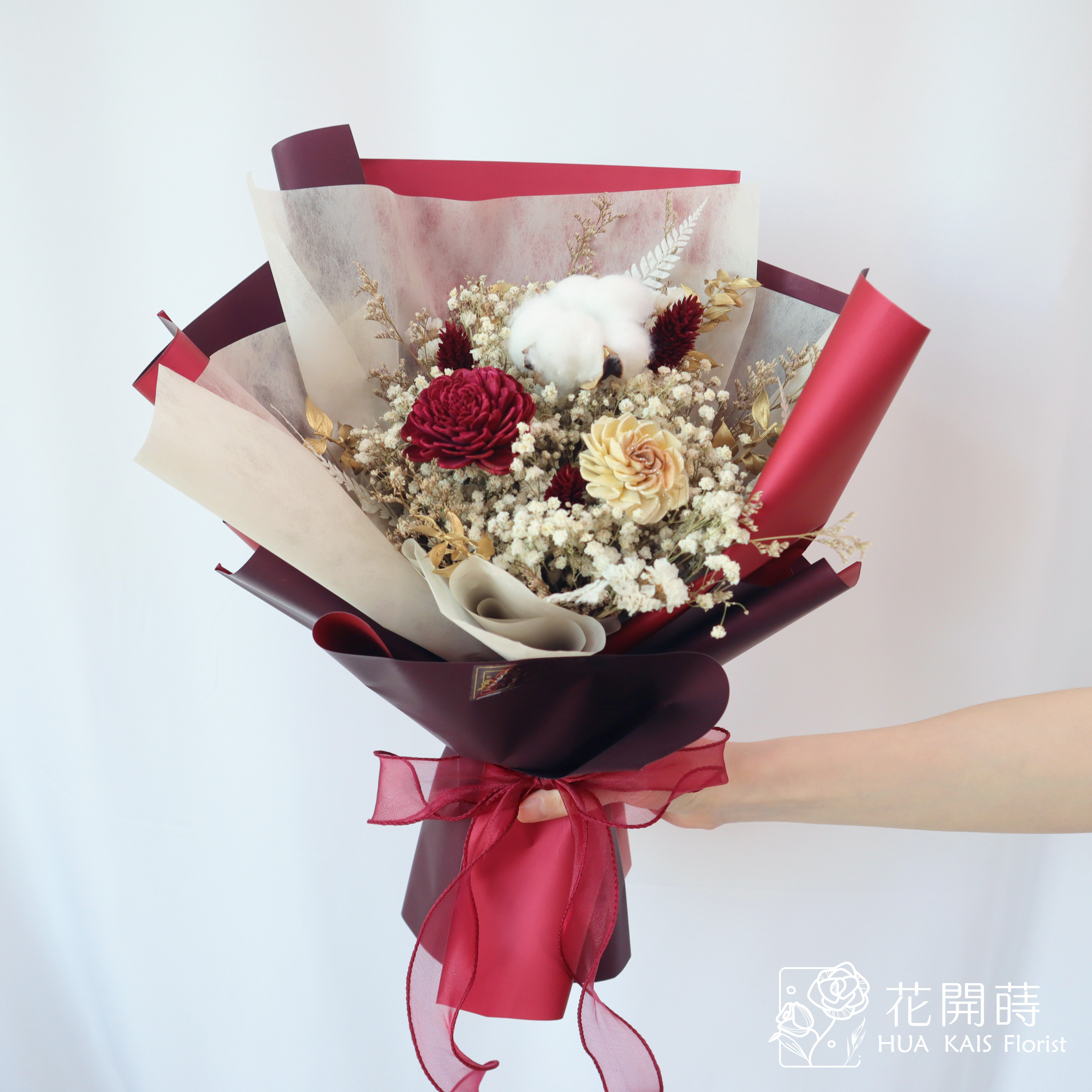 乾燥花束|經典紅乾燥花束(M)|中型花束|永生花|情人節花束|畢業花束|母親節花束