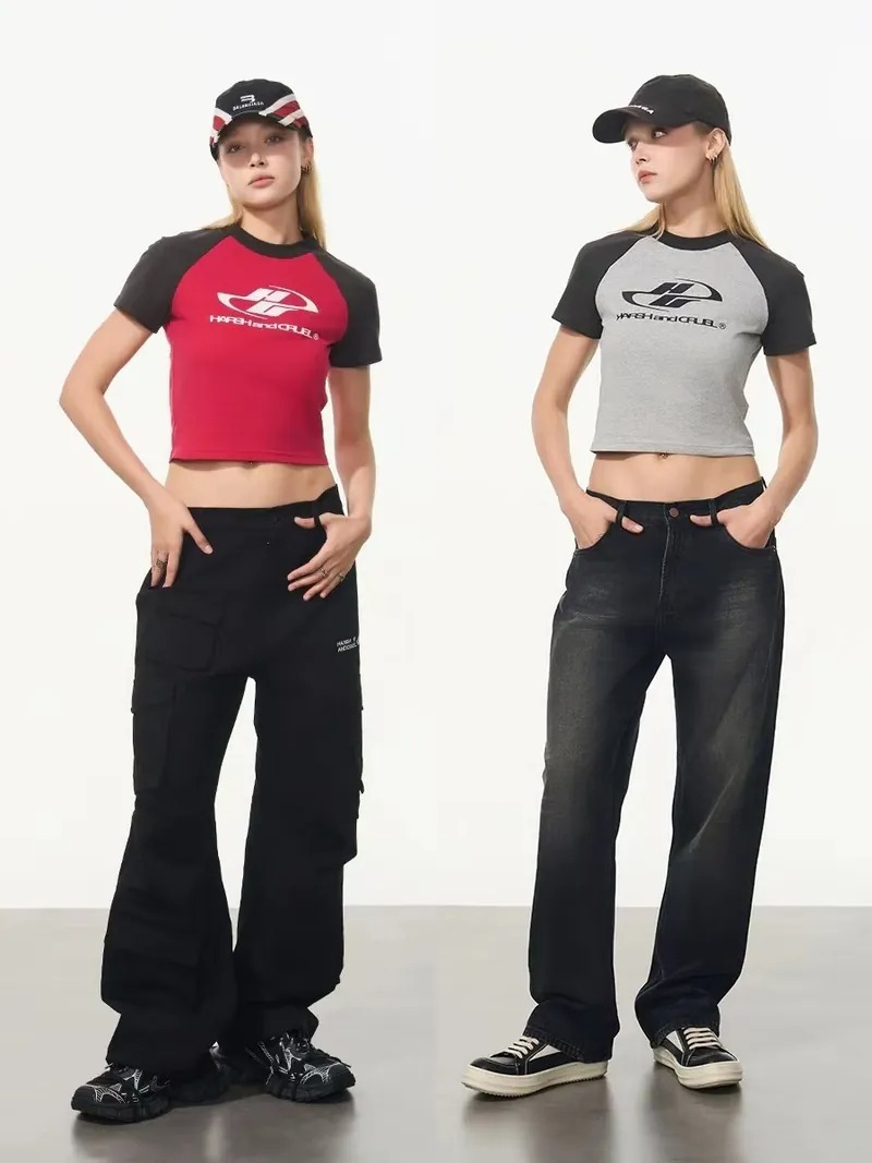 Harsh and Cruel 24SS 格雷系拼色Logo插肩短版短袖 男女款