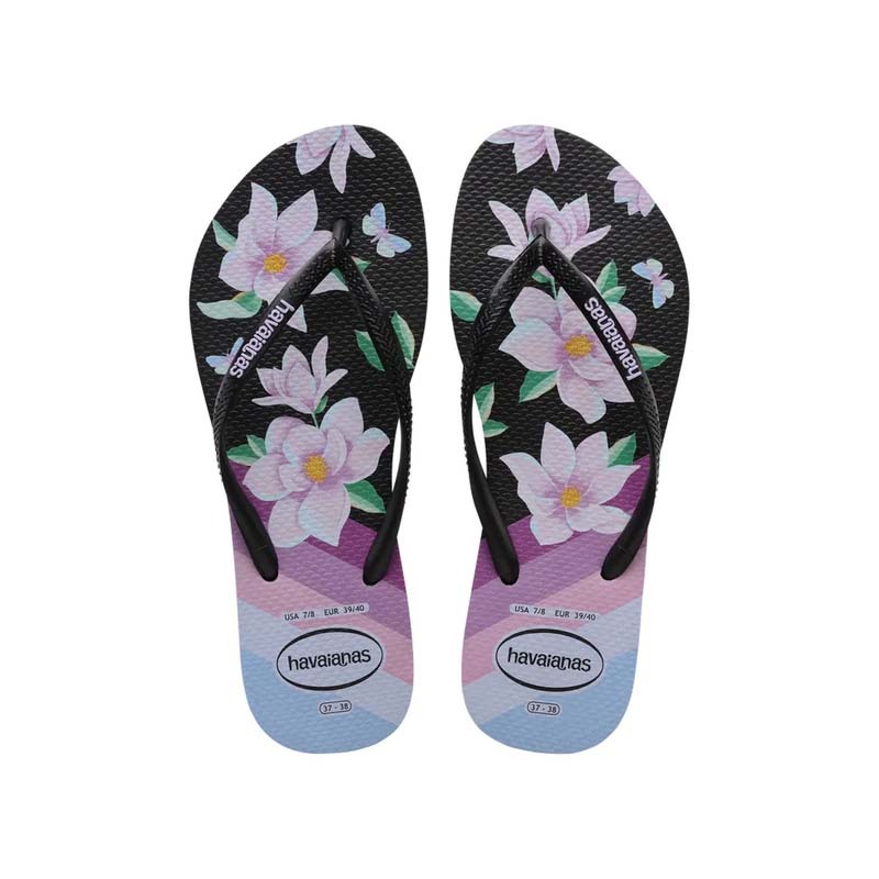 Havaianas Slim Floral 哈瓦仕 夾腳拖 女鞋 花卉 黑粉紫 4129848-7174W [台灣現貨]