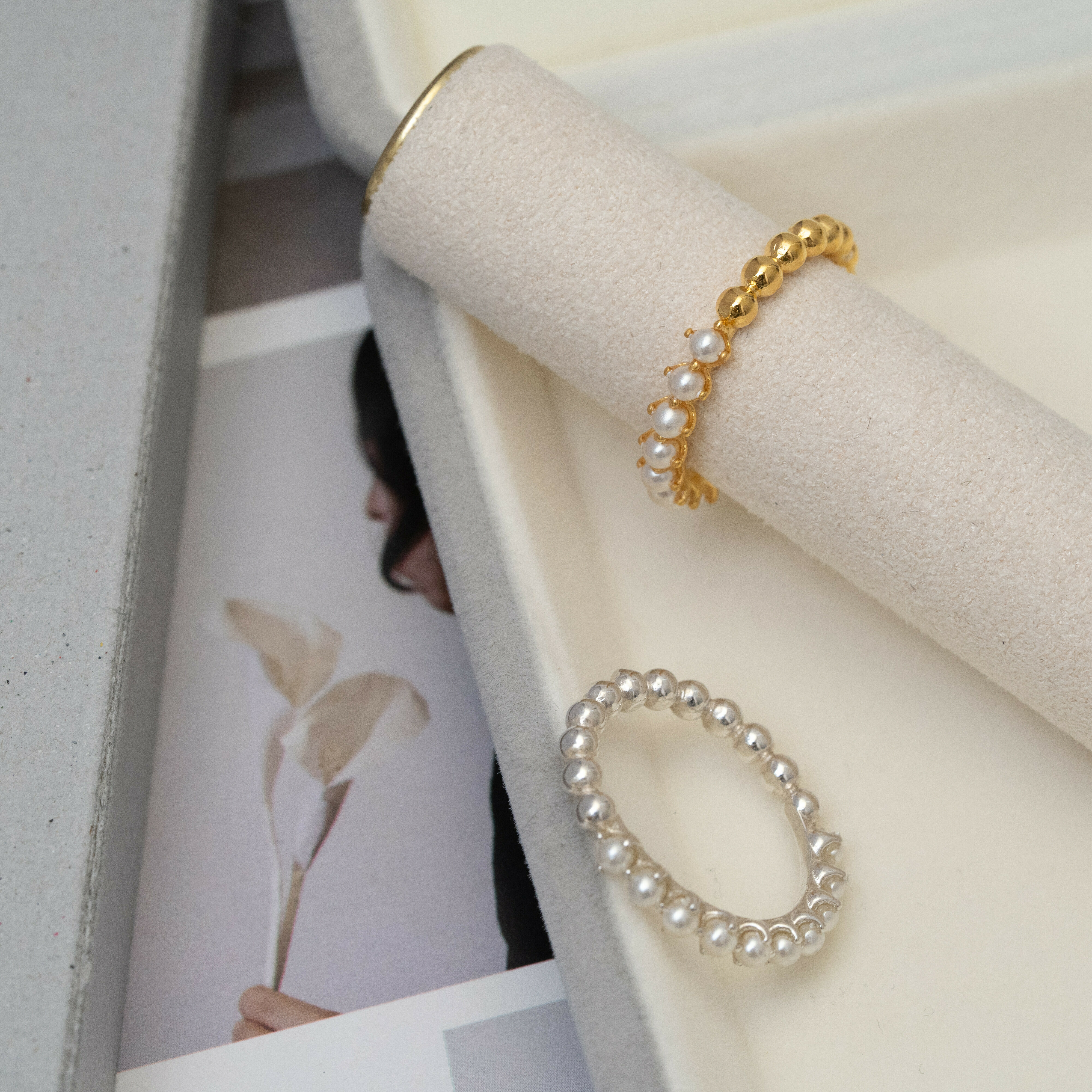 小圓珠拼珍珠戒指 svr25