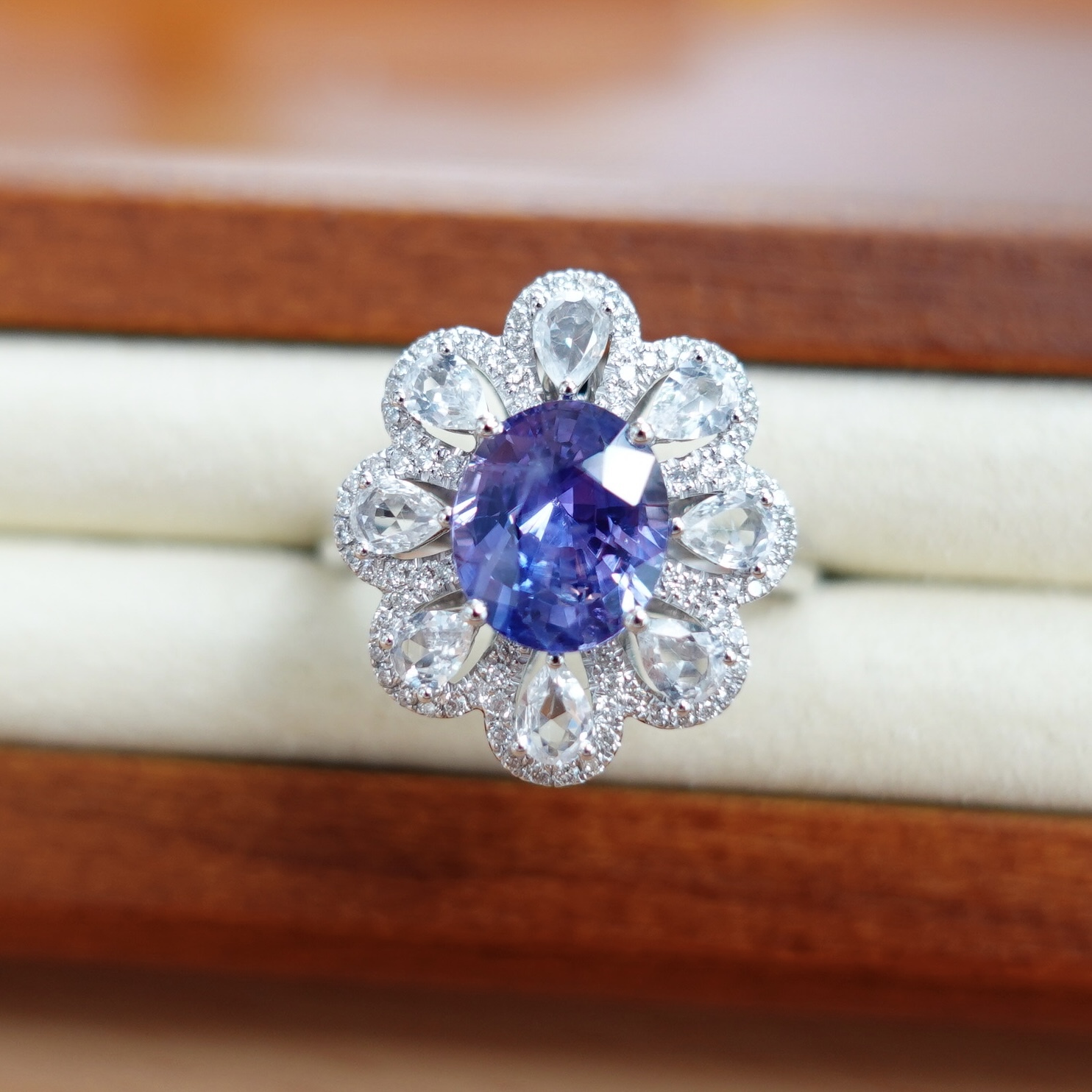 2.11ct天然無燒紫藍寶石18K金鑽石戒指/吊墜- 兩用款