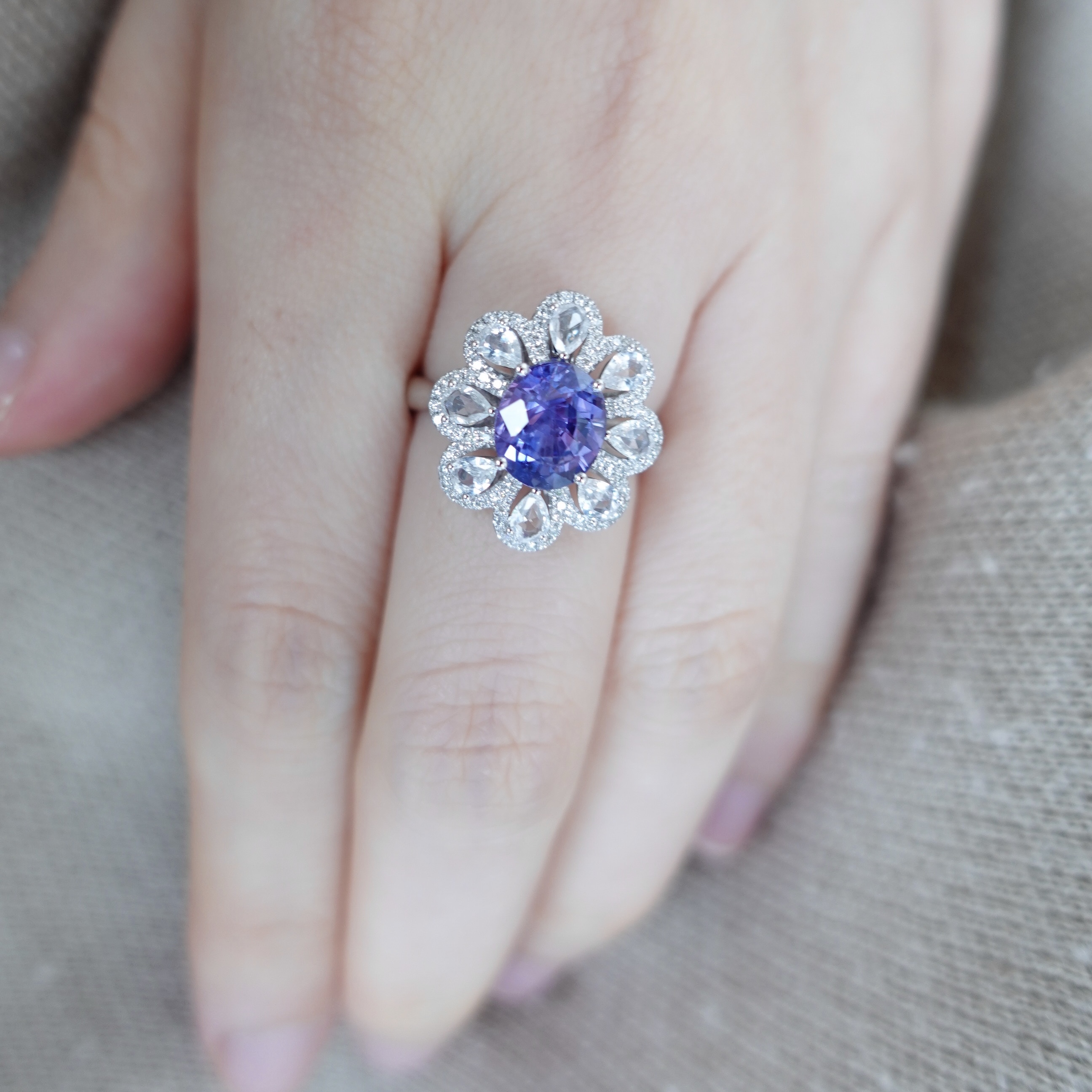 2.11ct天然無燒紫藍寶石18K金鑽石戒指/吊墜- 兩用款