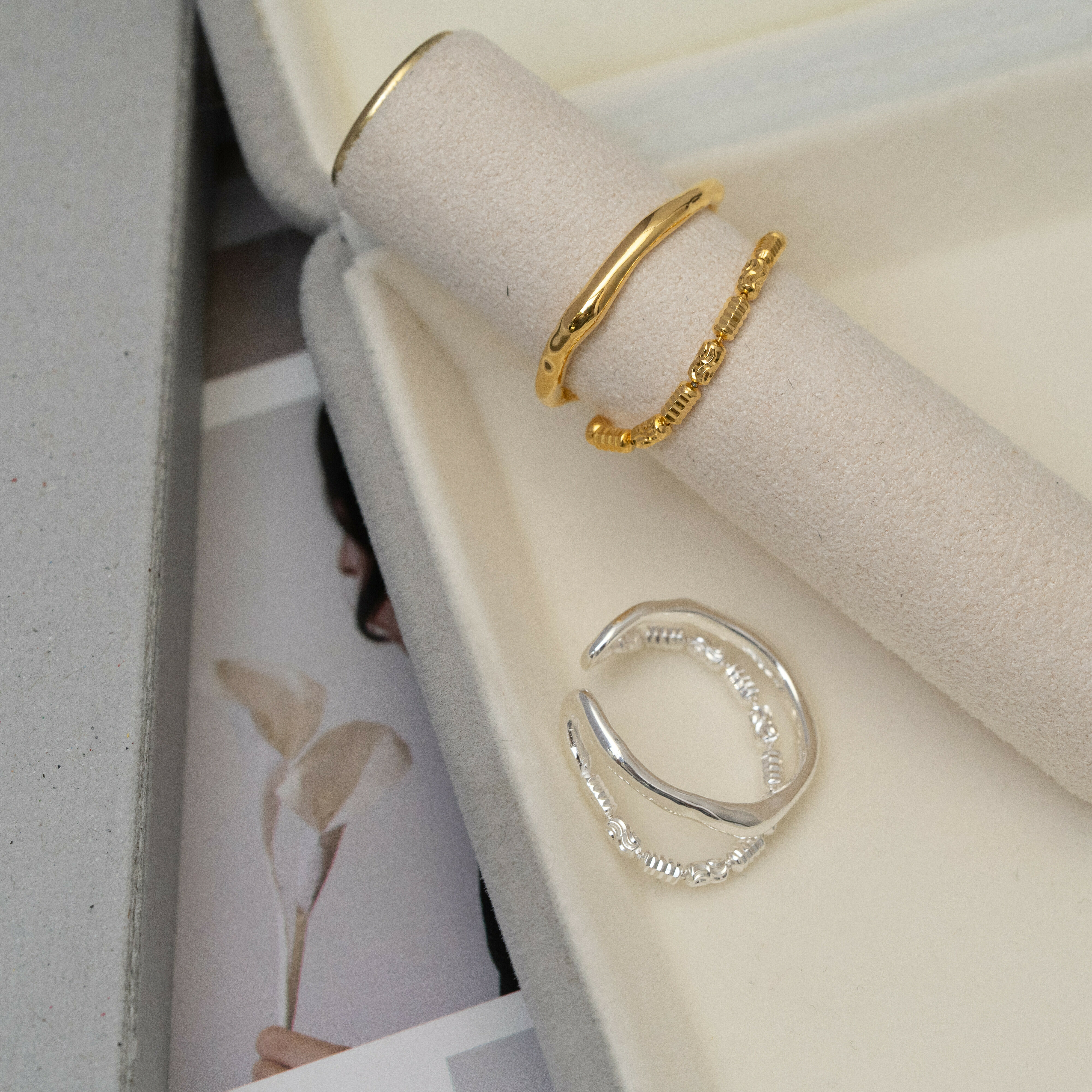 雙行光圈拼鏈條開口戒指 svr29