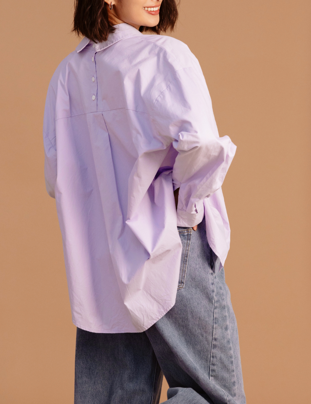 後排扣多穿寬鬆襯衫（紫色）