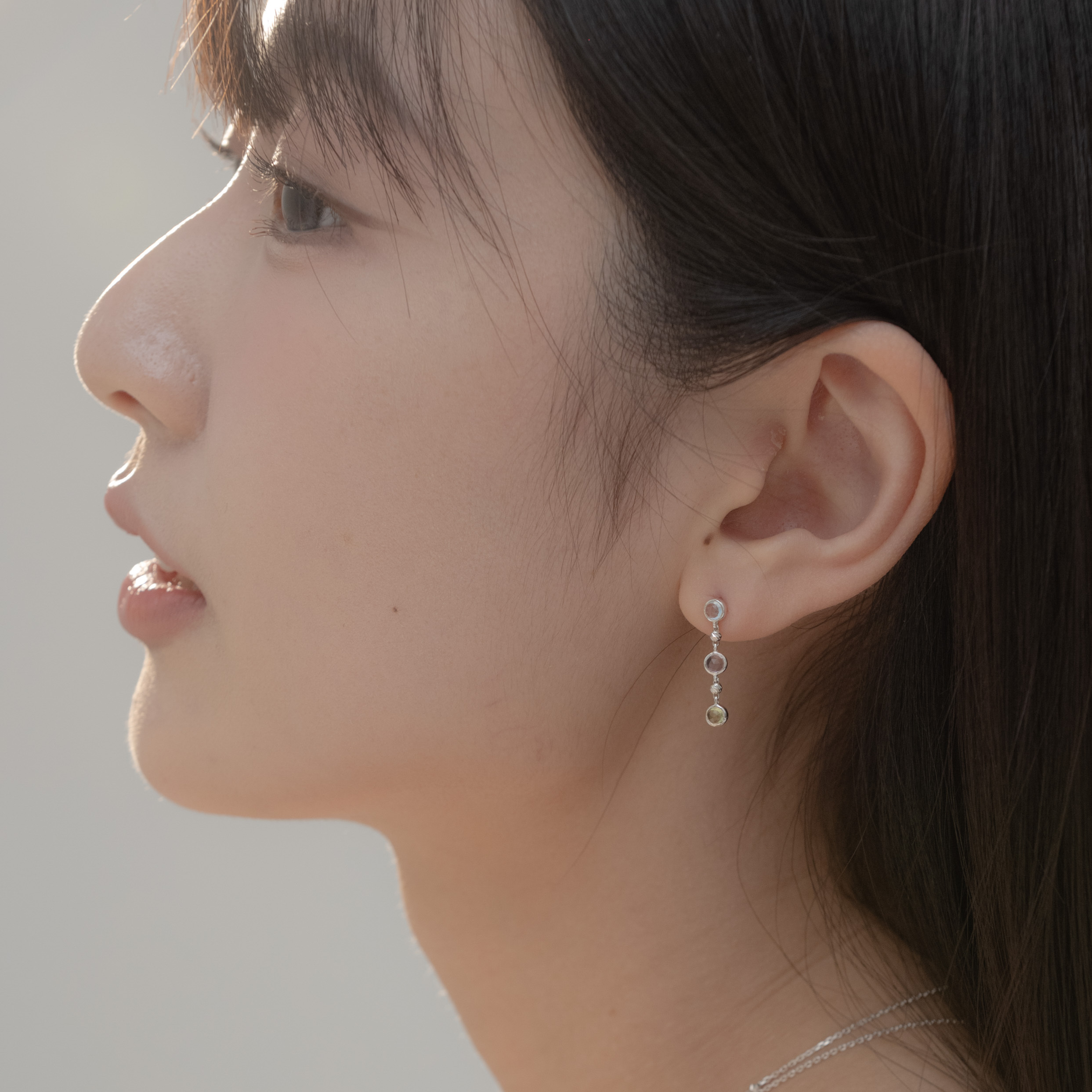 光面小圓彩寶cutting ball耳環