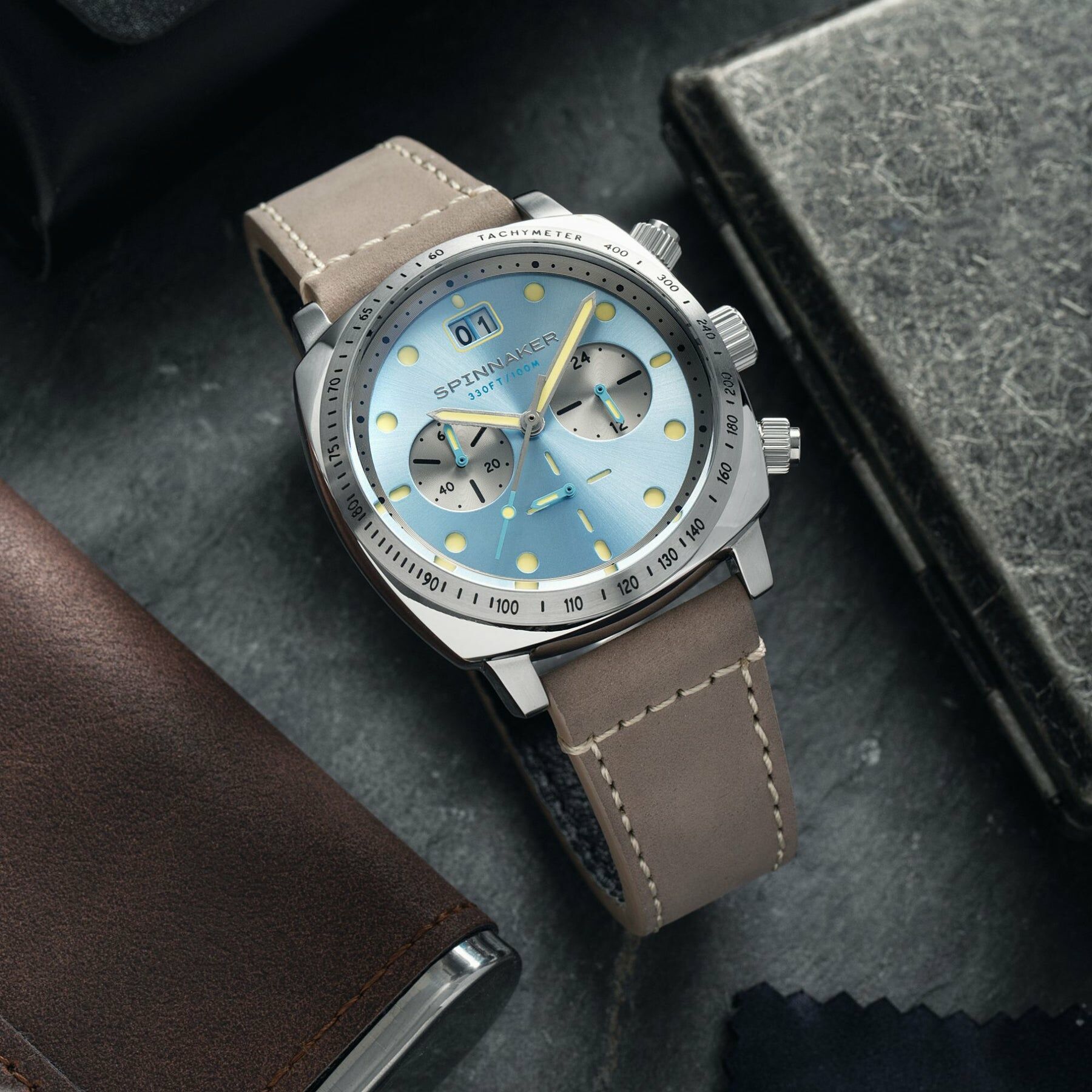 Spinnaker Hull Chronograph 天藍色 計時石英 皮帶錶 SP-5068-04