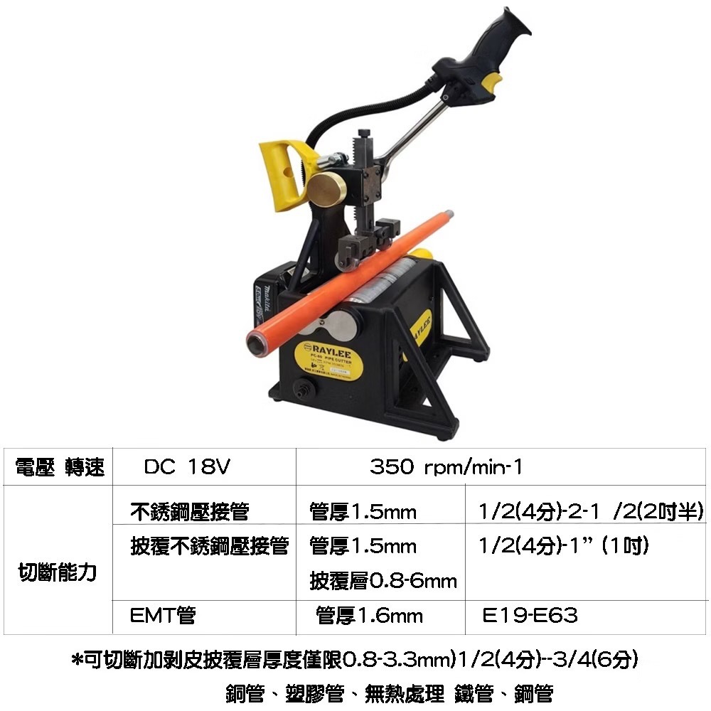 銳立 PC-60 無刷鋰電切管機 切割能力