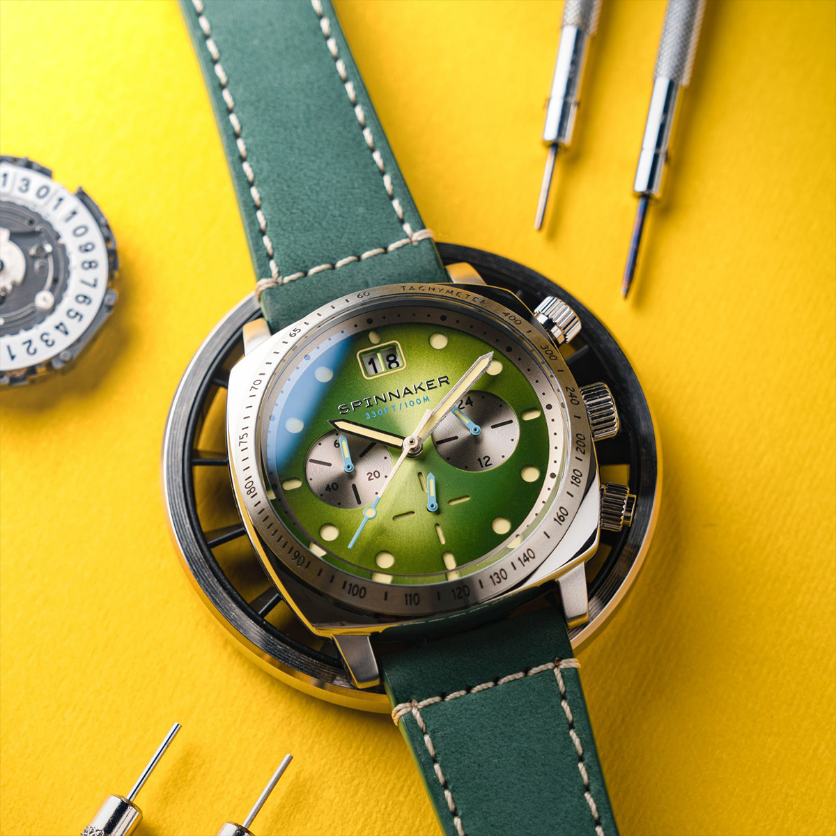 Spinnaker Hull Chronograph 綠色 計時石英 皮帶錶 SP-5068-06