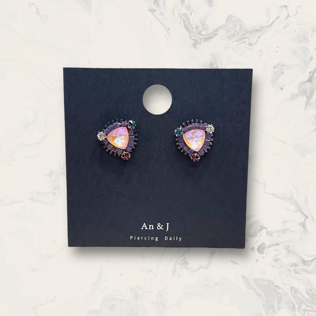 韓國直送-鋼針 放射線框中暗紫鋯中多切面三角鋯 手工編織鑲鑽