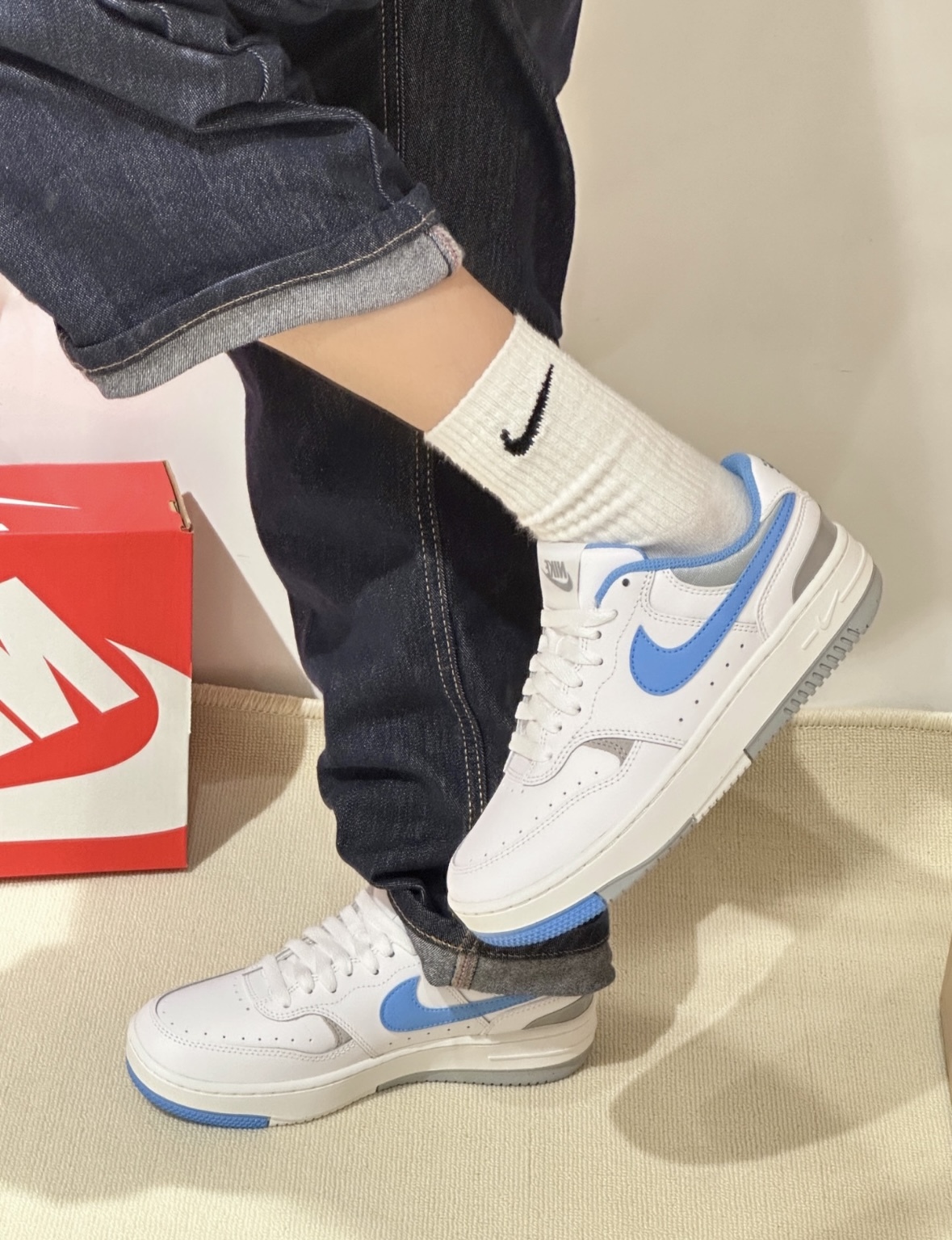 Nike Gamma Force 寶寶藍 白色 灰色 皮革 厚底 小白鞋 DX9176-108/預購