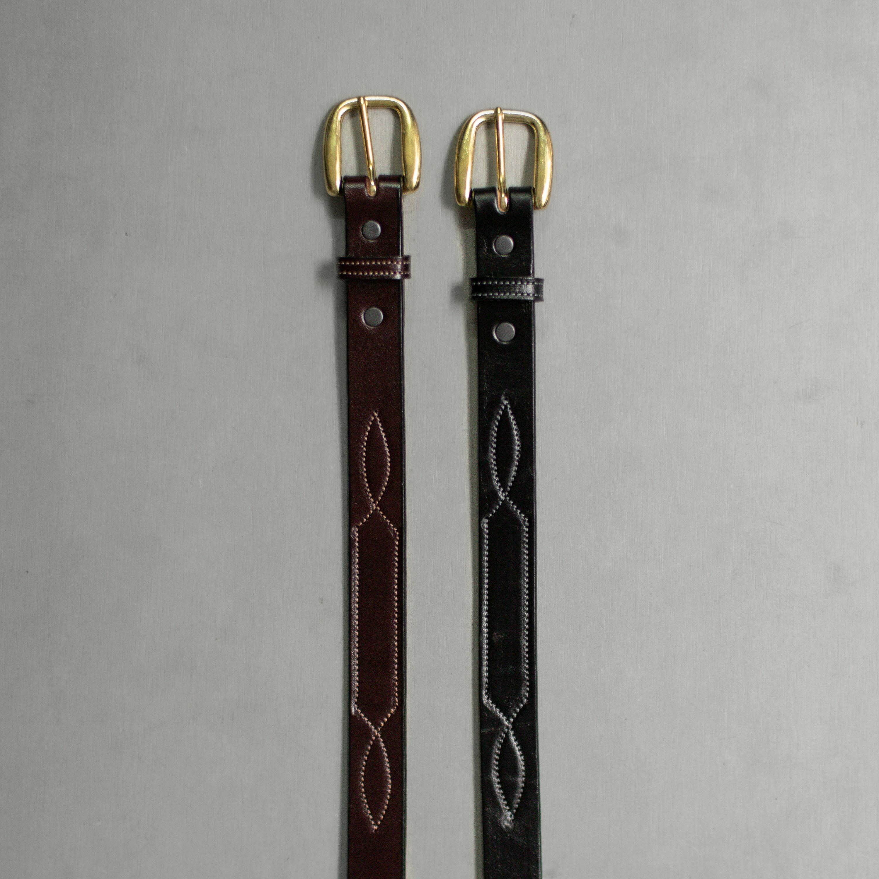 TORY LEATHER STITCHED PATTERN BELT 美國製 金釦 刺繡 皮帶 兩色