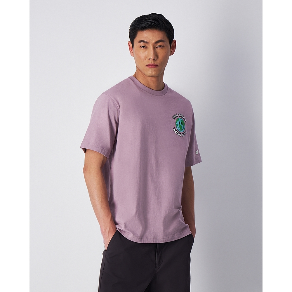 男款 -ECO 愛地球 World Needs Love 印花 短TEE-藕色（219788-PS162）