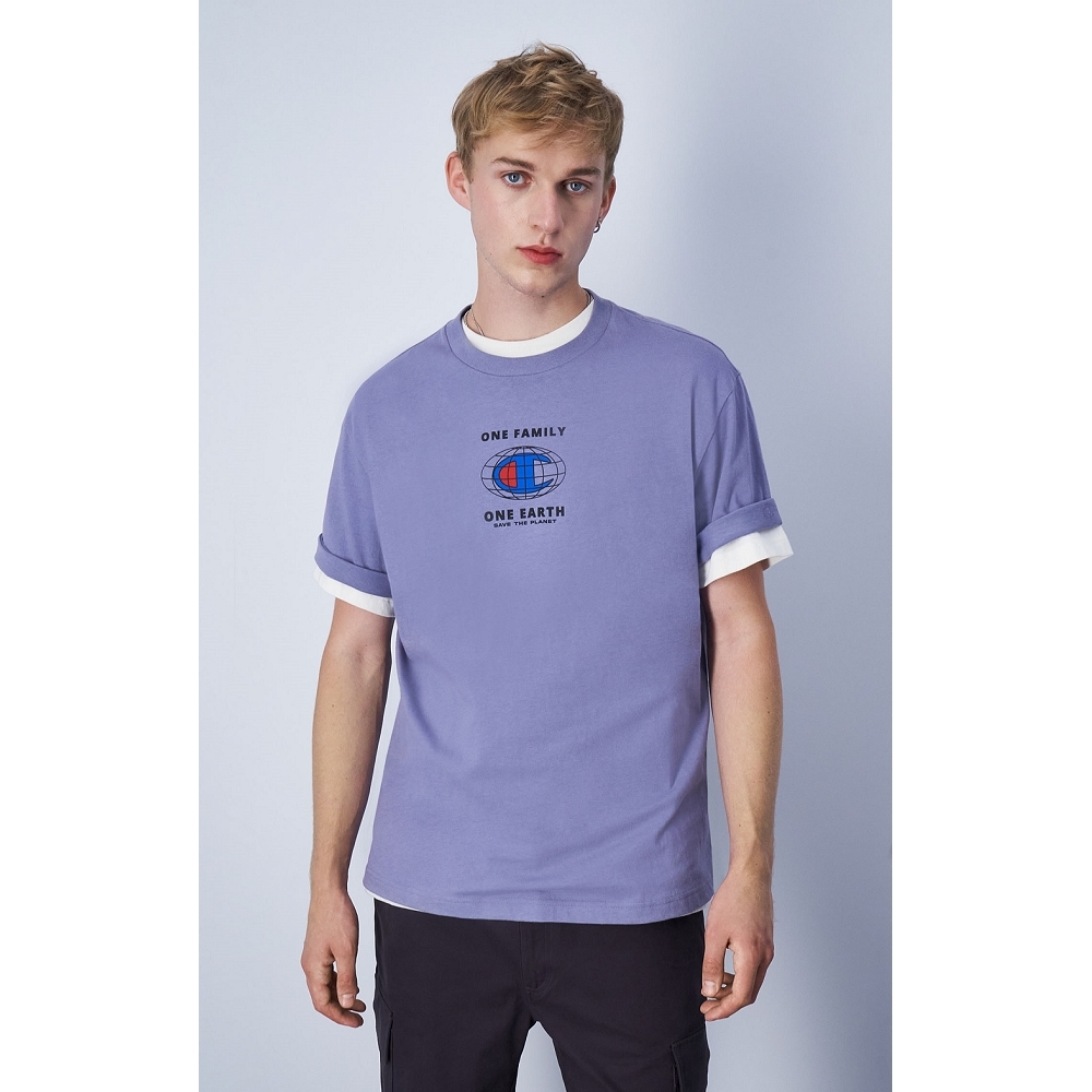 【ECO 愛地球系列】男款 One Family 印花 短TEE(薰衣紫)