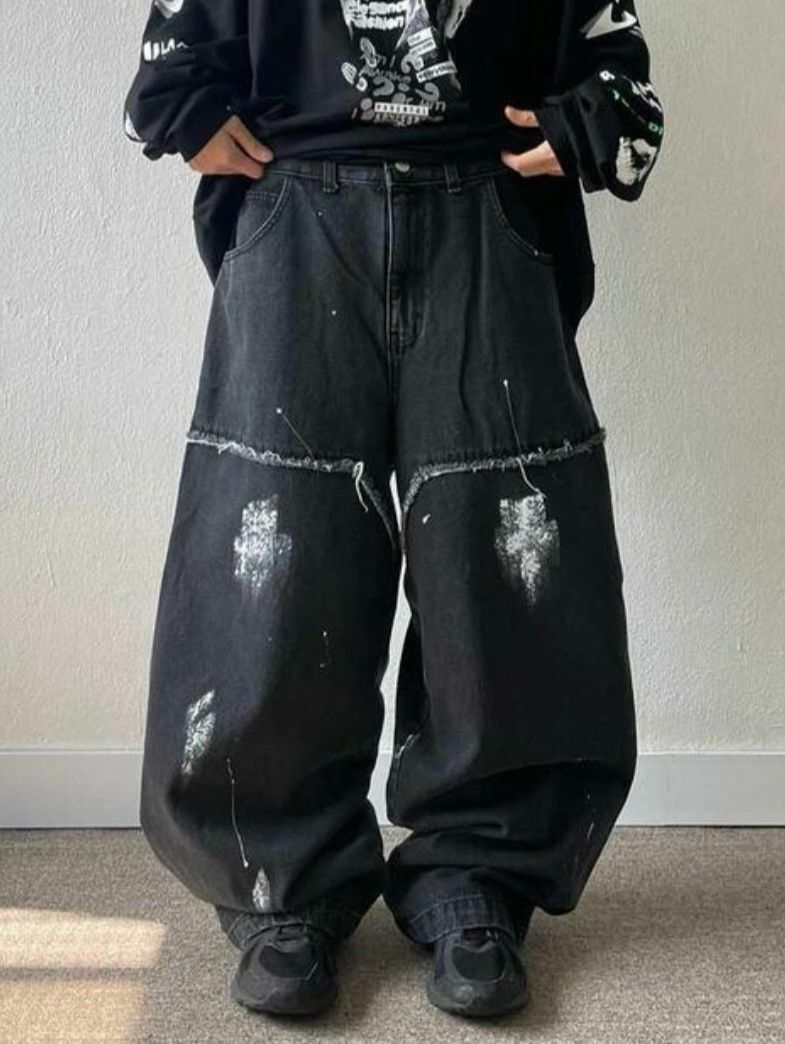 洗水油漆鬆身牛仔褲 GLAMOUR-008J