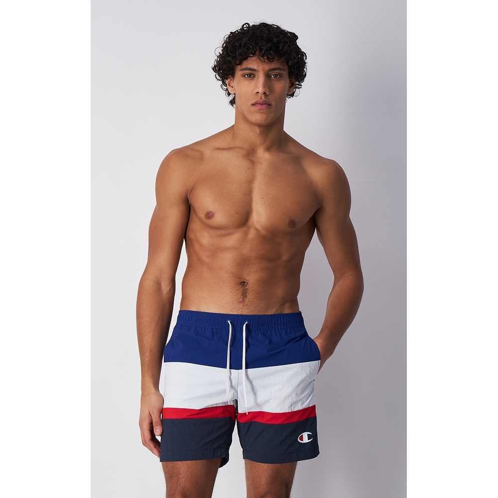 男款-拼接風 百慕達 海灘短褲 -藍白黑（219757-BS003）