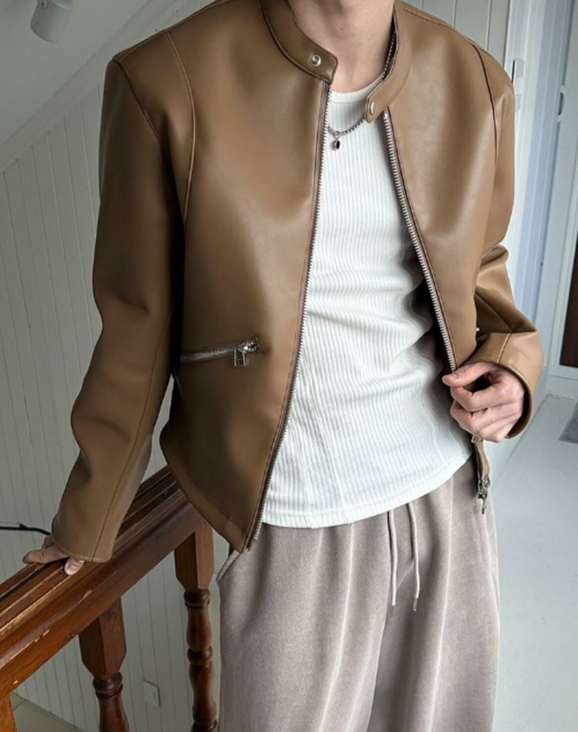 企領拉鍊合成皮褸 D.B.Y.M-041JK