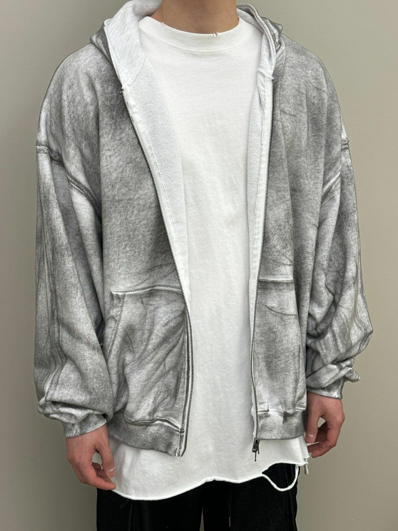 淨色仿污連帽拉鍊外套 GLAMOUR-014JK