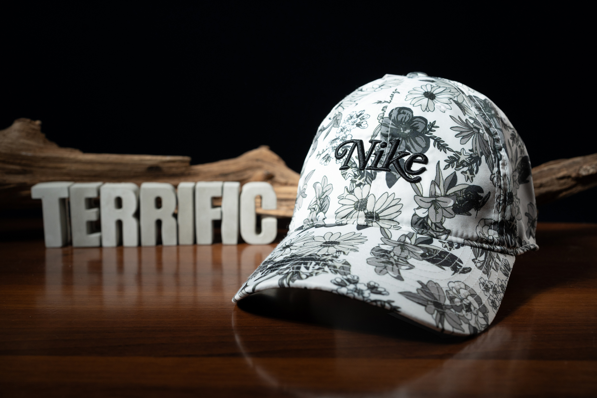 NIKE帽子 Flower 黑白印花 花卉風 老帽 Nike 可調式 全新