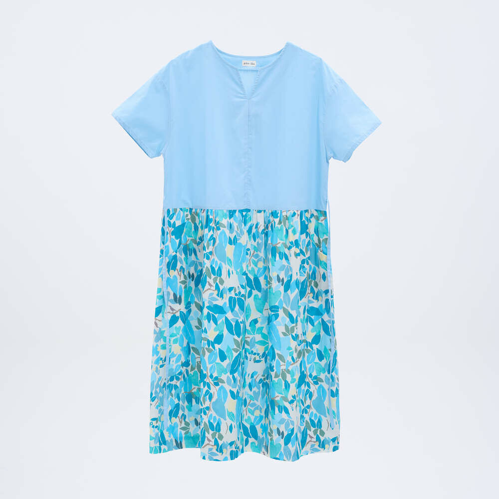 Drop Waist Patchwork Dress/Finding Formosan Muntjac/Lake Blue