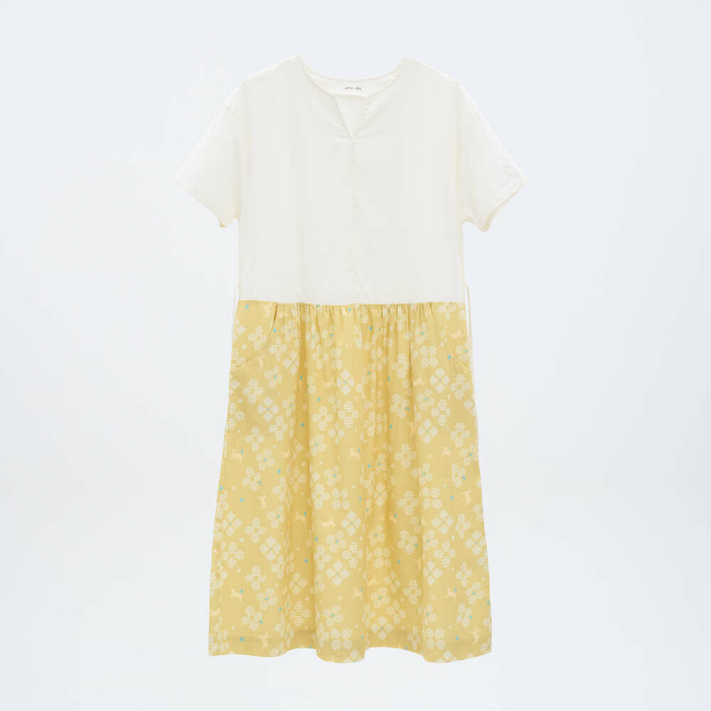 Drop Waist Patchwork Dress/Blooming Field/Mimosa Yellow