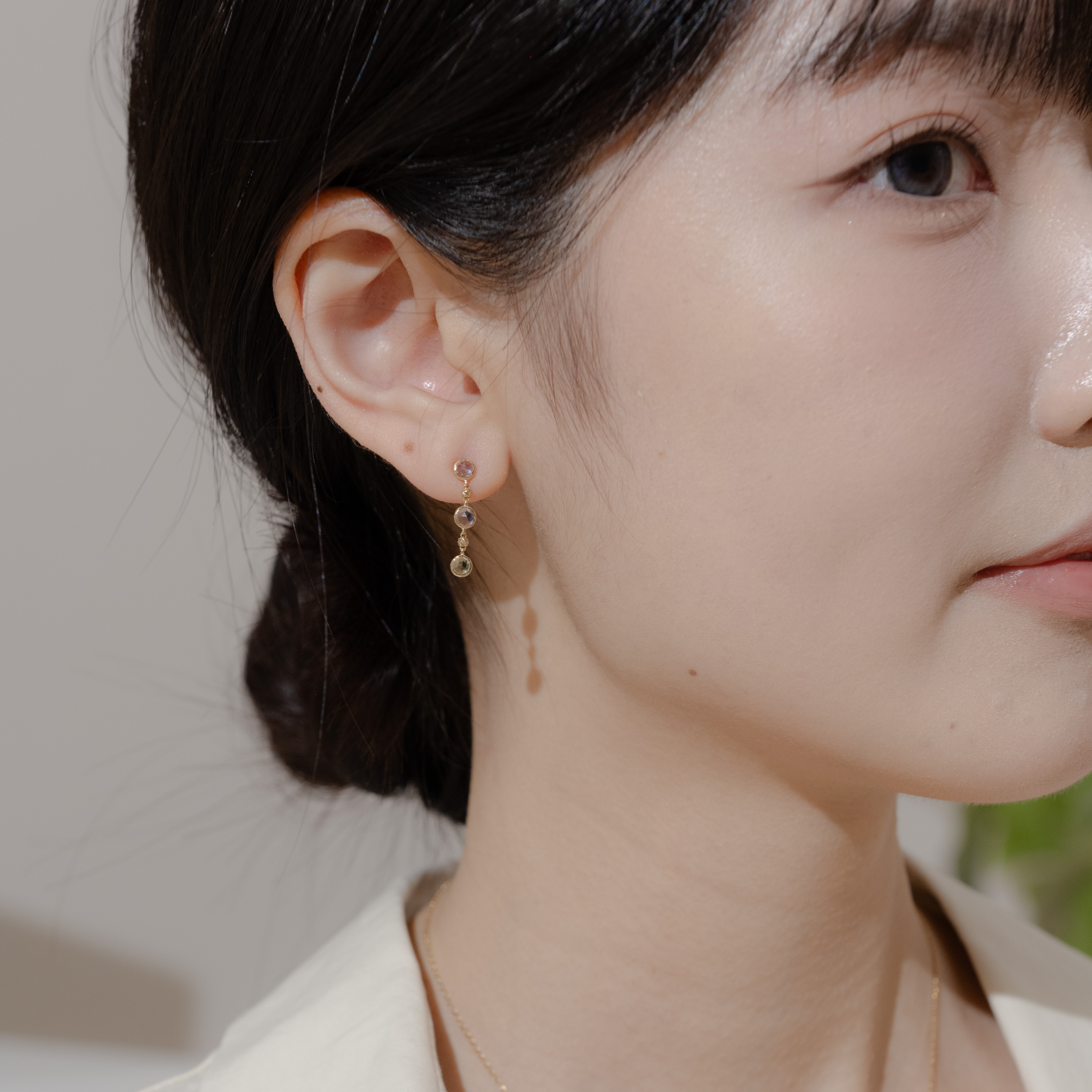 光面小圓彩寶cutting ball耳環