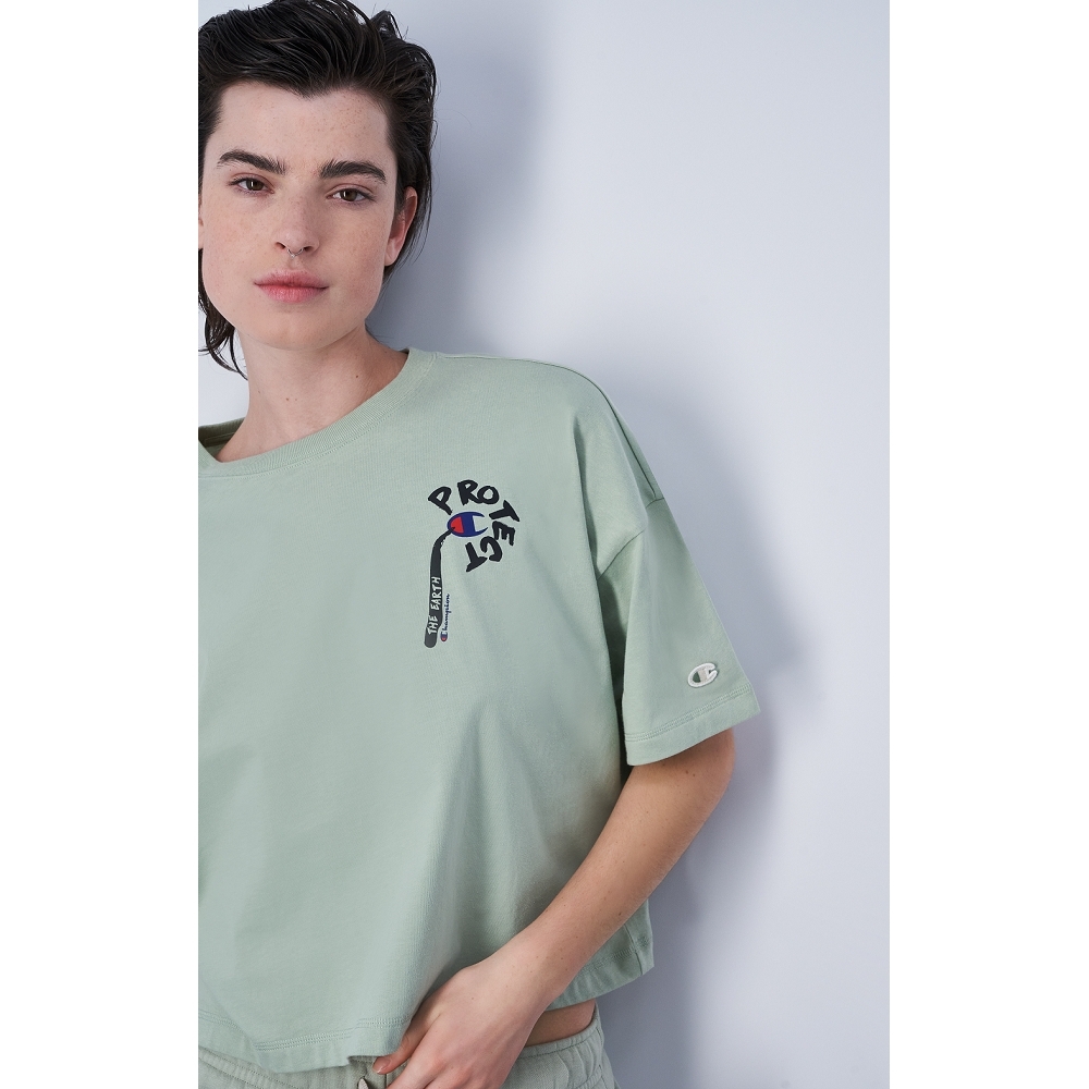 女款-ECO 愛地球Protect 寬版 微短 印花上衣-淺綠色（117231-GS072）