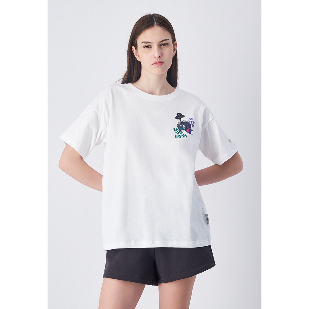 女款-ECO 愛地球 I'm With Her 寬鬆 印花短TEE-白色（117179-WW006）