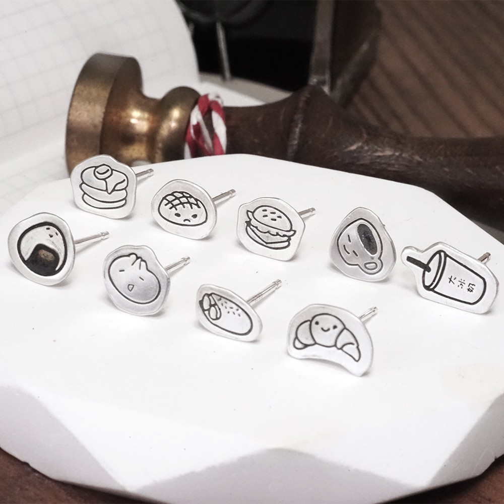 買3送1 塗鴉耳環 早餐系列 925純銀 趣味款 手工耳環