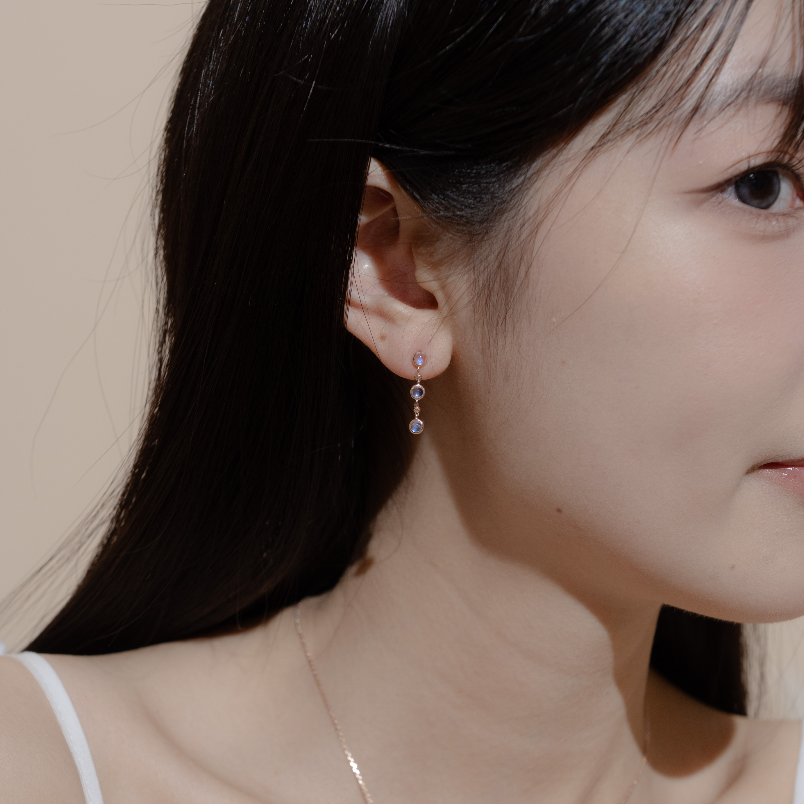 光面小圓月光石cutting ball耳環